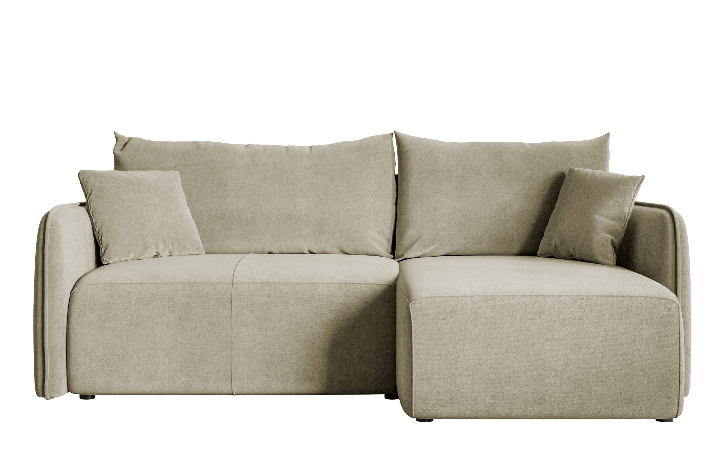 Ecksofa mit Schlaffunktion Mamla, L-förmig, hellbeige, mit Stauraum, wasserabweisender Velours, universell einsetzbar
