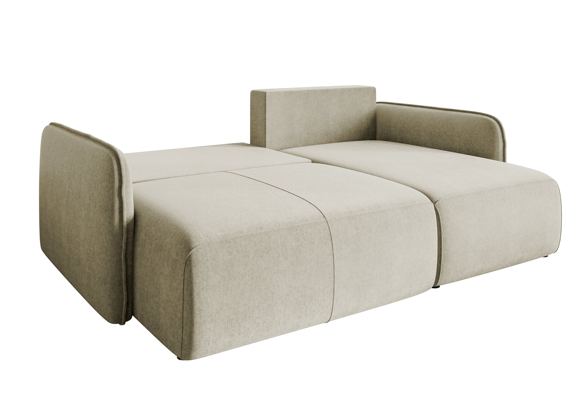 Ecksofa mit Schlaffunktion Mamla, L-förmig, hellbeige, mit Stauraum, wasserabweisender Velours, universell einsetzbar