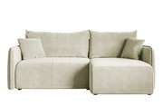 Ecksofa mit Schlaffunktion Mamla, L-förmig, cremefarben, mit Stauraum, hydrophobes Samt, universell einsetzbar