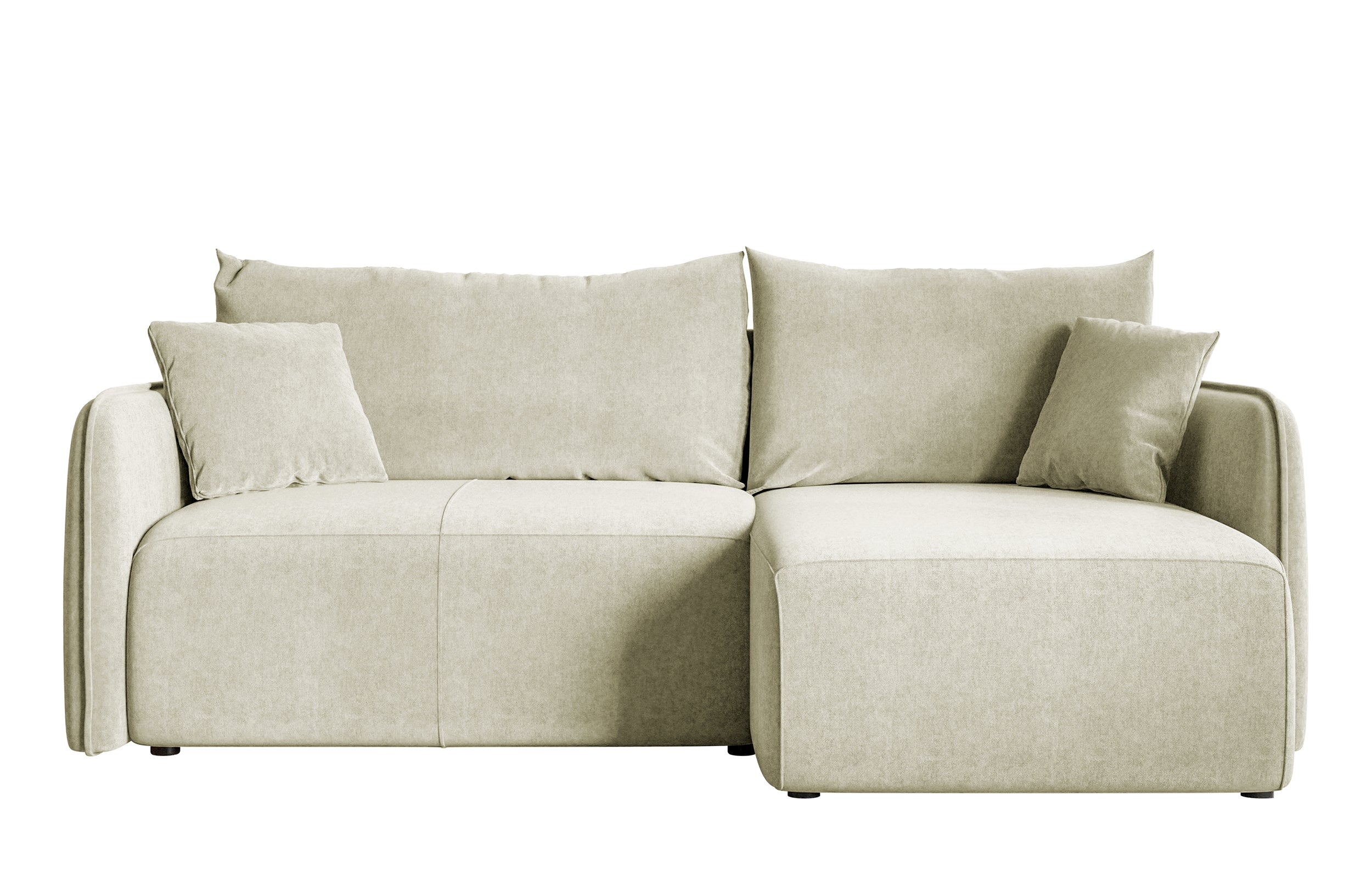 Ecksofa mit Schlaffunktion Mamla, L-förmig, cremefarben, mit Stauraum, hydrophobes Samt, universell einsetzbar