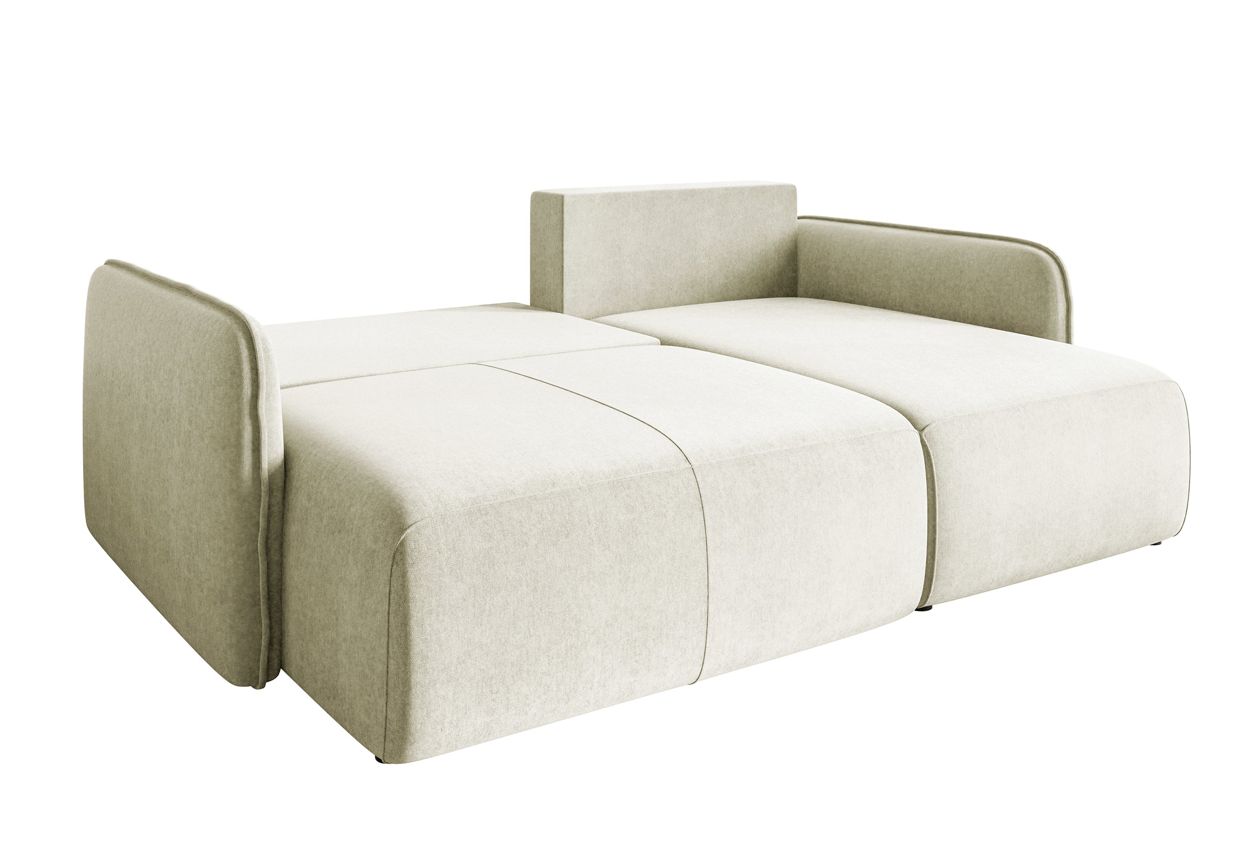 Ecksofa mit Schlaffunktion Mamla, L-förmig, cremefarben, mit Stauraum, hydrophobes Samt, universell einsetzbar