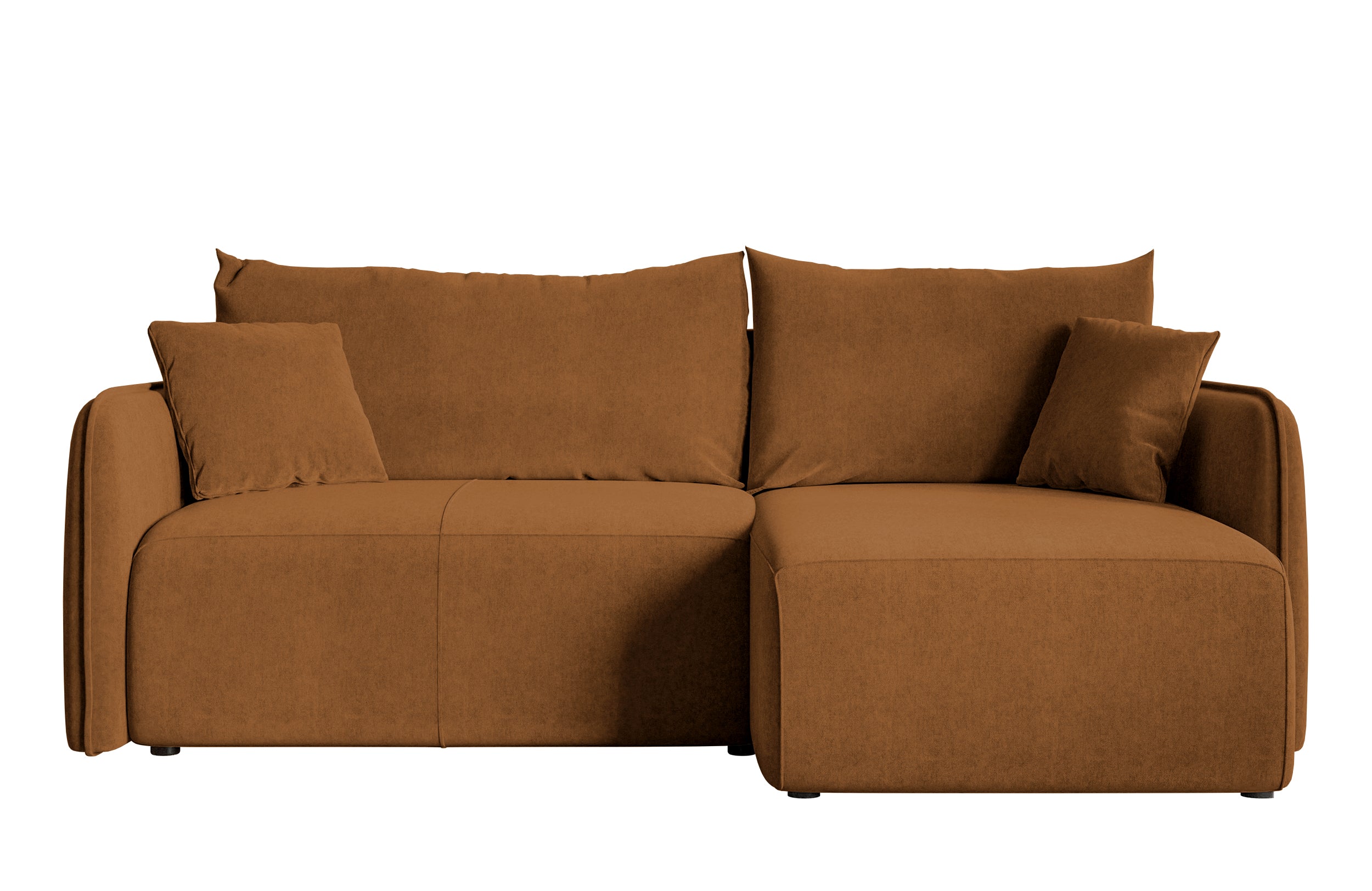 Ecksofa mit Schlaffunktion Mamla, L-förmig, kupferfarben, mit Stauraum, wasserabweisender Samt, universell einsetzbar