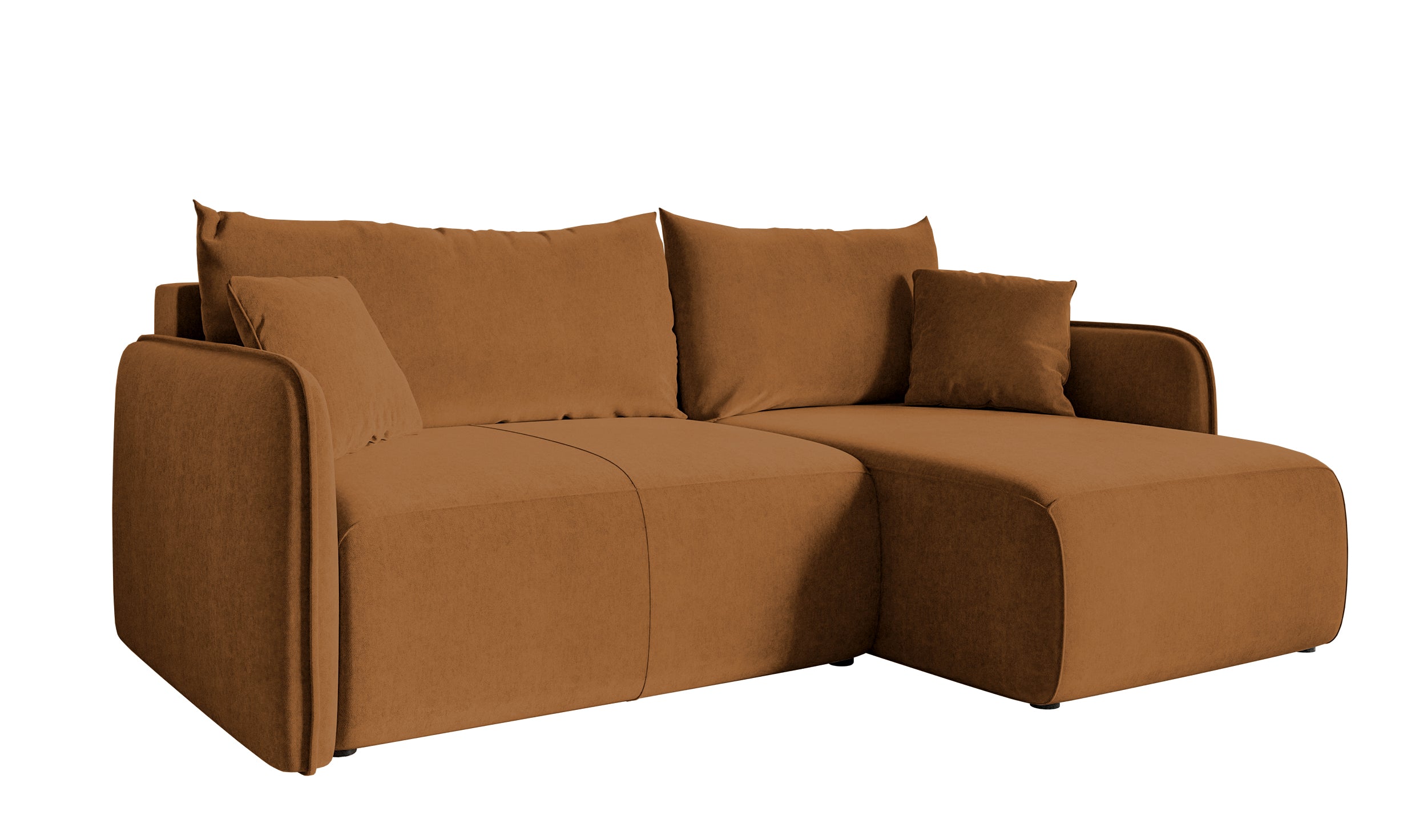 Ecksofa mit Schlaffunktion Mamla, L-förmig, kupferfarben, mit Stauraum, wasserabweisender Samt, universell einsetzbar