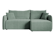 Ecksofa mit Schlaffunktion Mamla, L-förmig, salbeigrün, mit Stauraum, hydrophobes Samt, universell einsetzbar