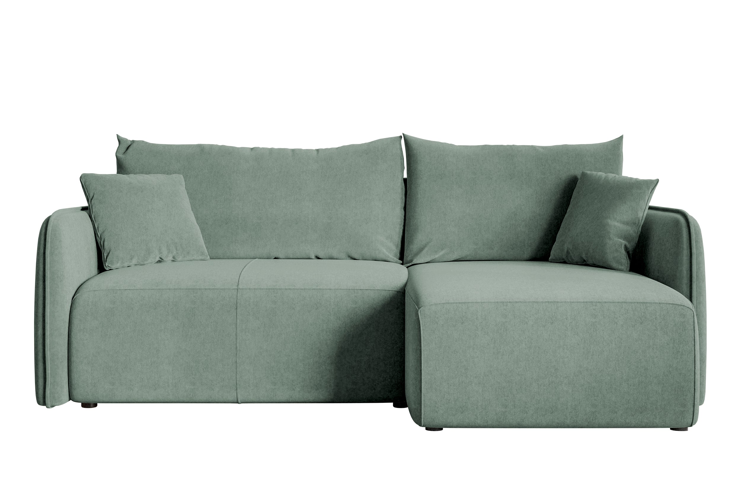 Ecksofa mit Schlaffunktion Mamla, L-förmig, salbeigrün, mit Stauraum, hydrophobes Samt, universell einsetzbar