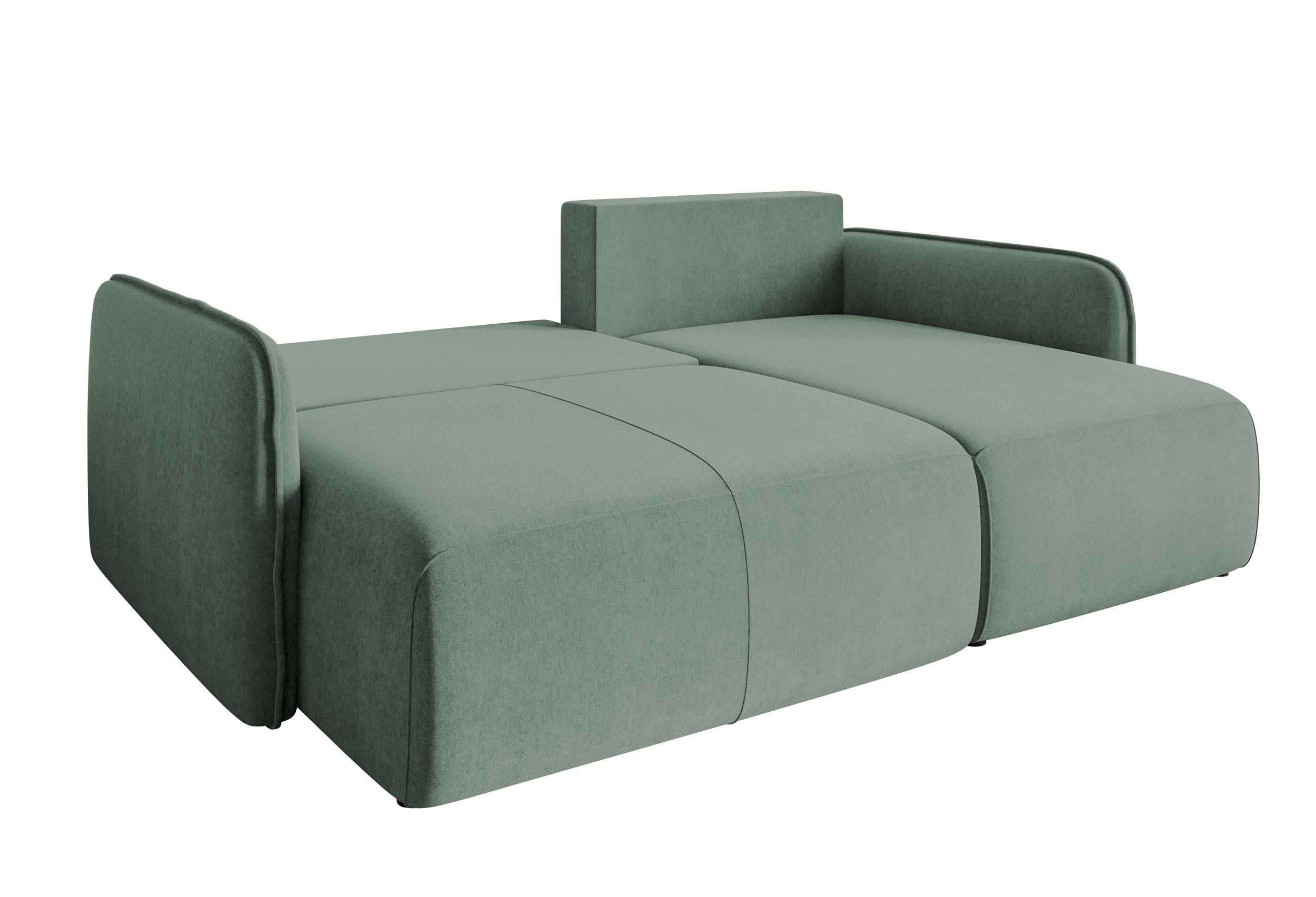 Ecksofa mit Schlaffunktion Mamla, L-förmig, salbeigrün, mit Stauraum, hydrophobes Samt, universell einsetzbar