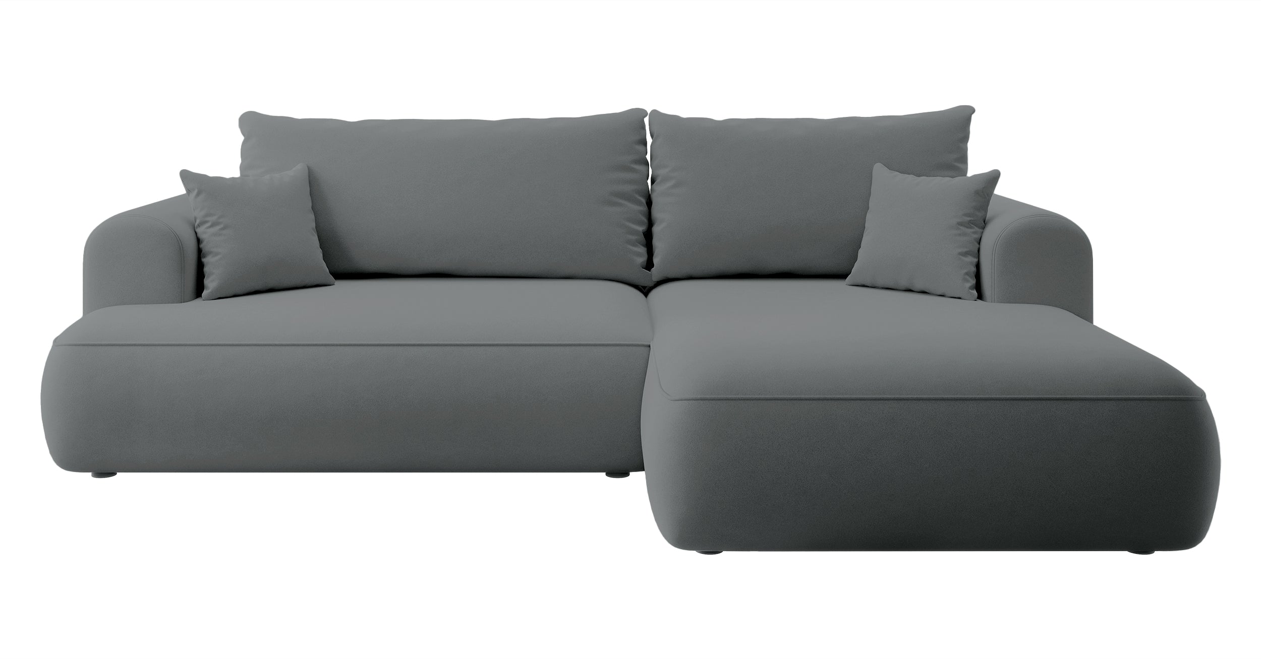 Ecksofa mit Schlaffunktion Ovo, L-förmig, dunkelgrauer Samt, mit Stauraum, aus leicht zu reinigendem Stoff, rechtsseitig