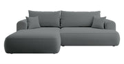 Ecksofa mit Schlaffunktion Ovo, L-förmig, dunkelgrauer Samt, mit Stauraum, aus pflegeleichtem Stoff, linksseitig