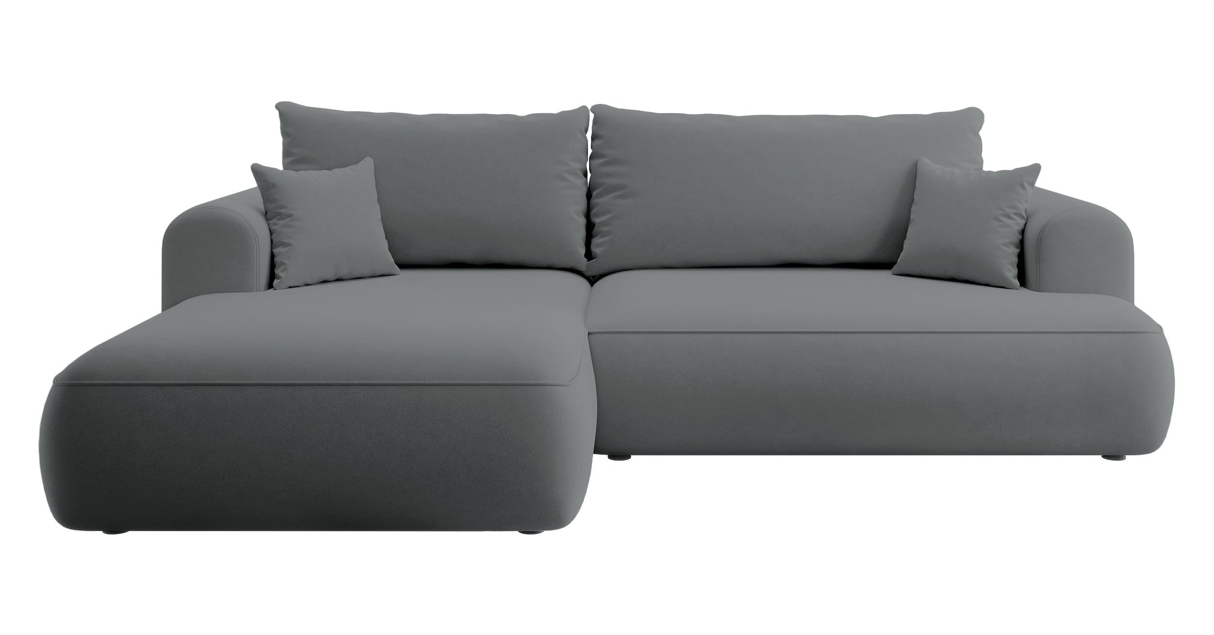 Ecksofa mit Schlaffunktion Ovo, L-förmig, dunkelgrauer Samt, mit Stauraum, aus pflegeleichtem Stoff, linksseitig