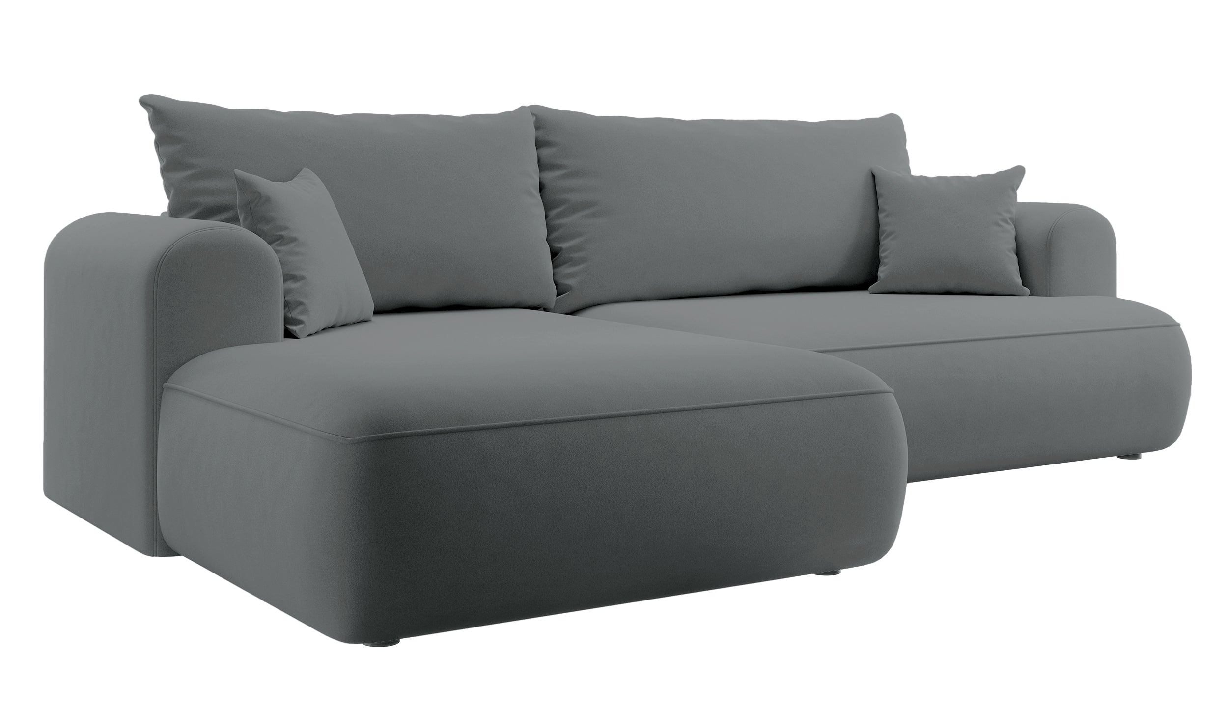 Ecksofa mit Schlaffunktion Ovo, L-förmig, dunkelgrauer Samt, mit Stauraum, aus pflegeleichtem Stoff, linksseitig