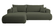 Ecksofa mit Schlaffunktion Ovo, L-förmig, olivgrüner Samt mit Stauraum, aus pflegeleichtem Stoff, linksseitig