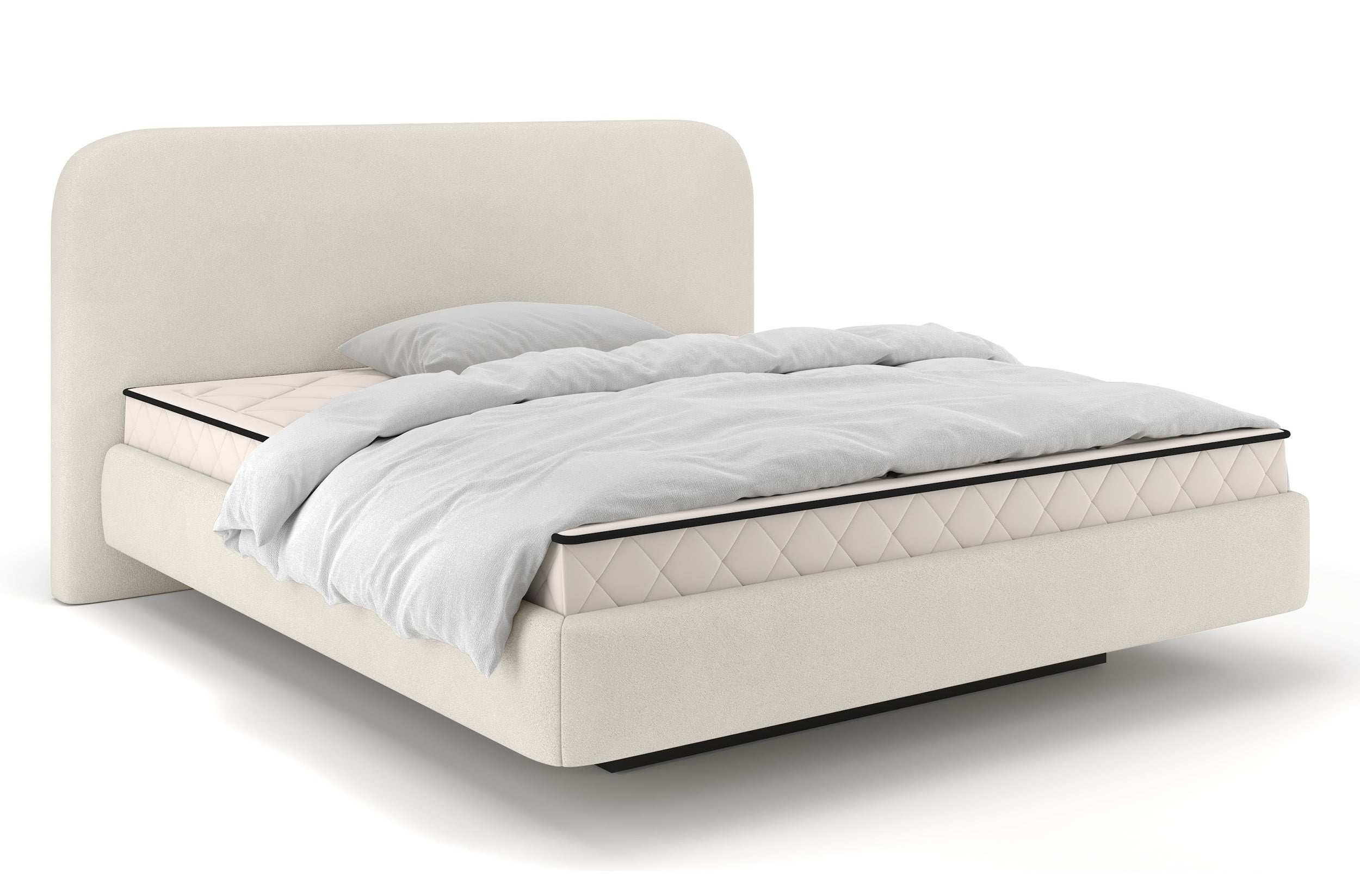 Gepolstertes Bett 120x200 cm Nellado mit Stauraum und Matratze, hellbeiger Chenillestoff