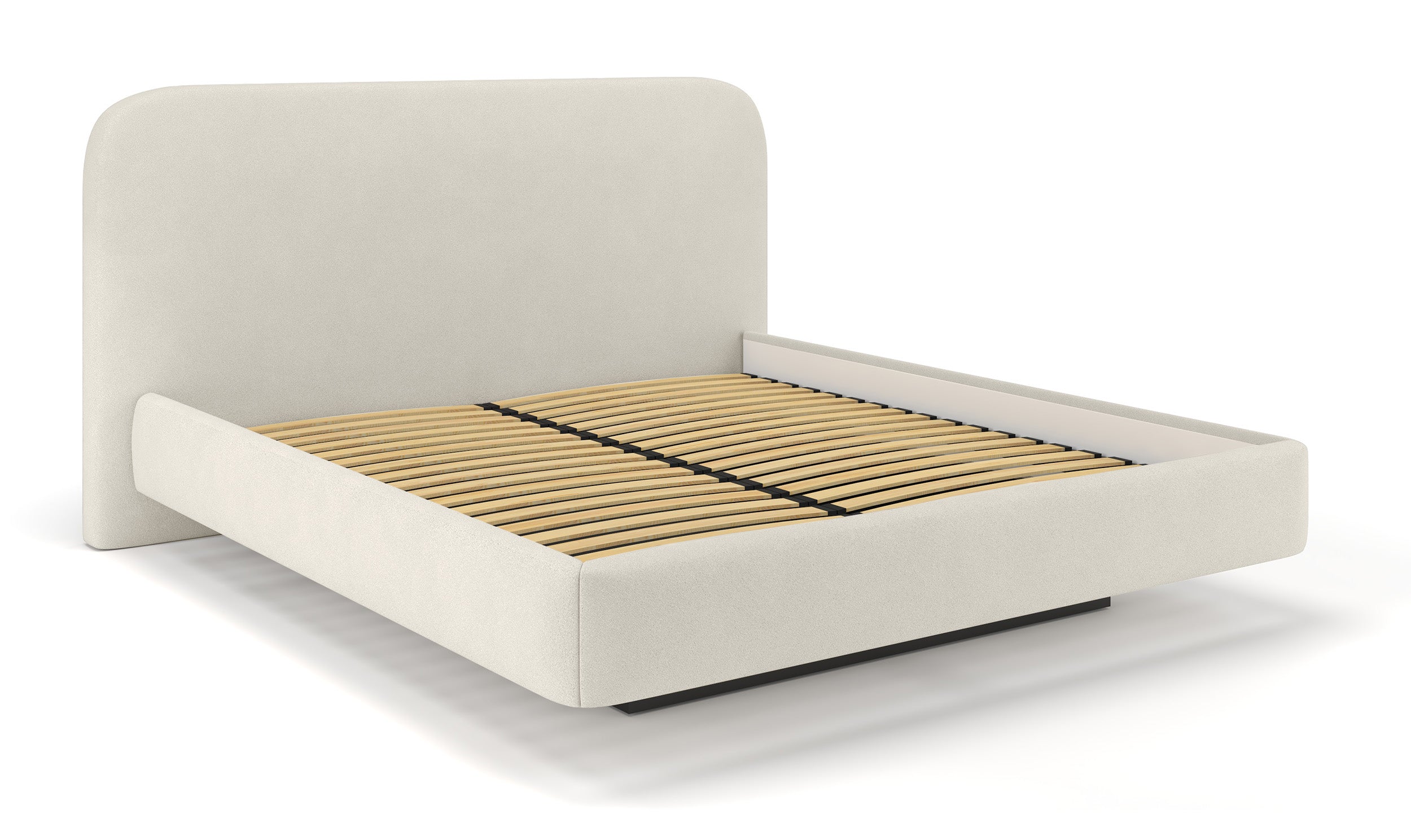 Gepolstertes Bett 160x200 cm Nellado mit Stauraum, hellbeiger Chenillestoff