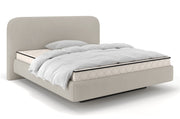 Gepolstertes Bett 160x200 cm Nellado mit Stauraum und Matratze in grau-beigem Chenillestoff