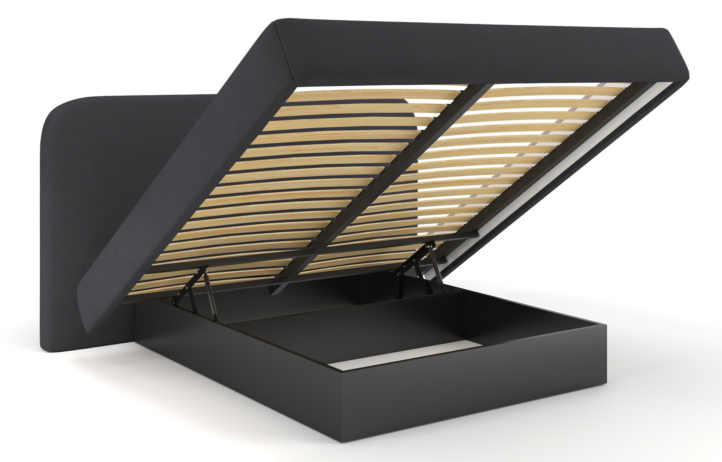 Polsterbett 140x200 cm Nellado mit Stauraum, dunkelgrauer Chenillestoff