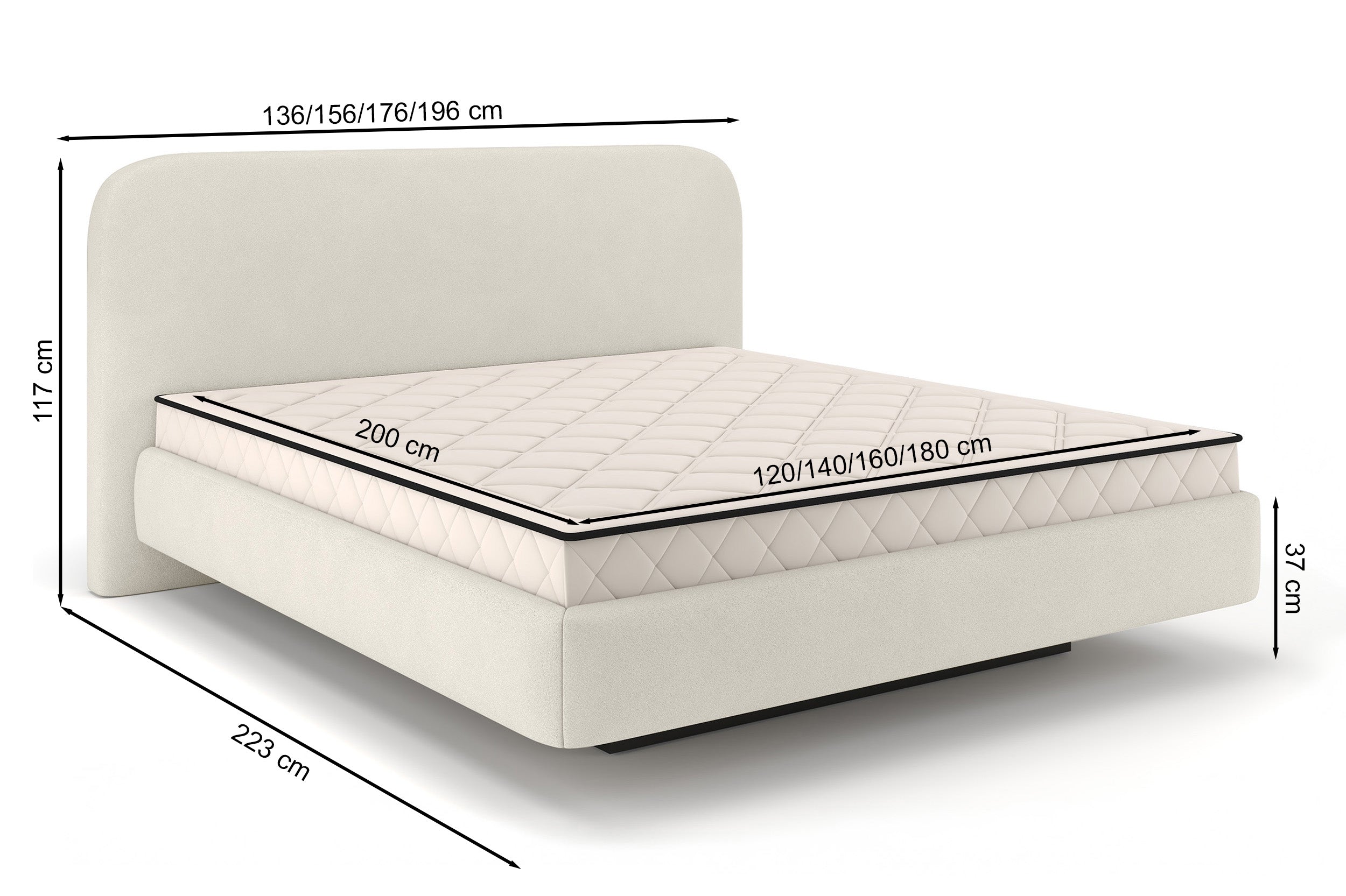 Gepolstertes Bett 180x200 cm Nellado mit Stauraum, grauer Chenille-Stoff