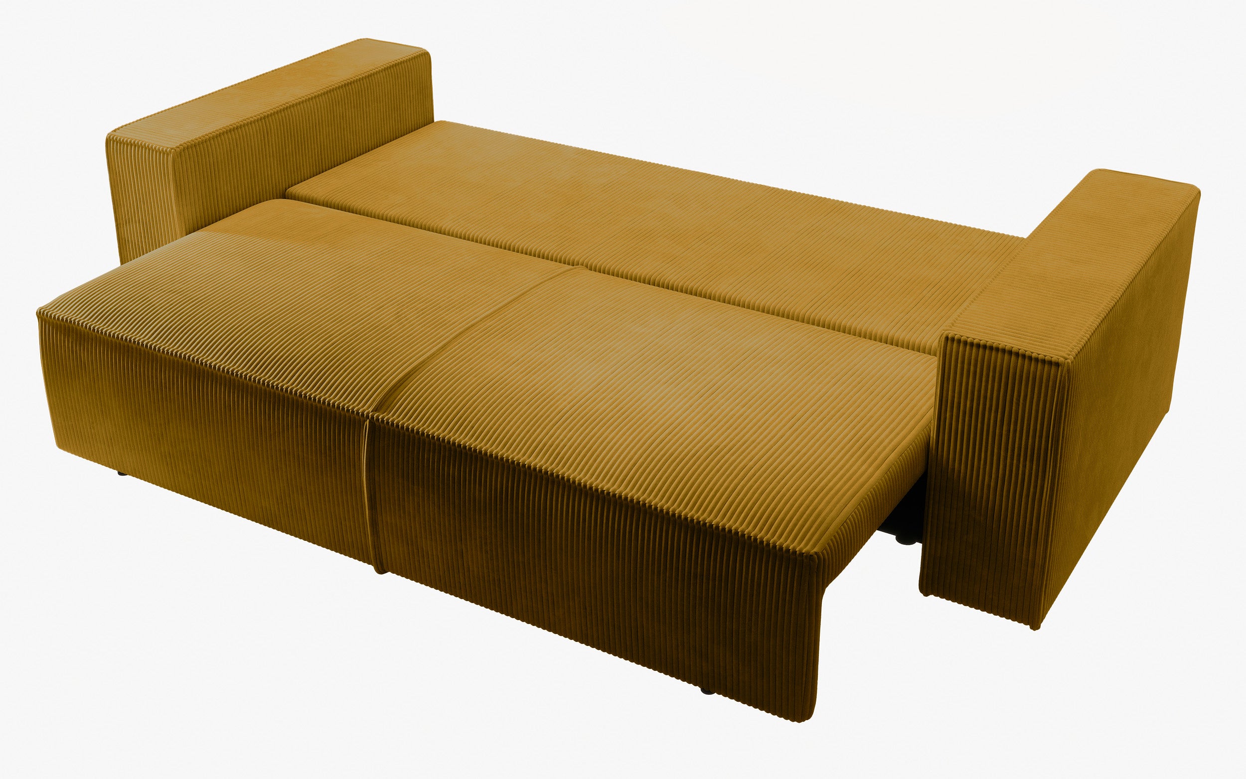 Dreisitziges ausklappbares Sofa Farese mit Stauraum, senfgelber Cord