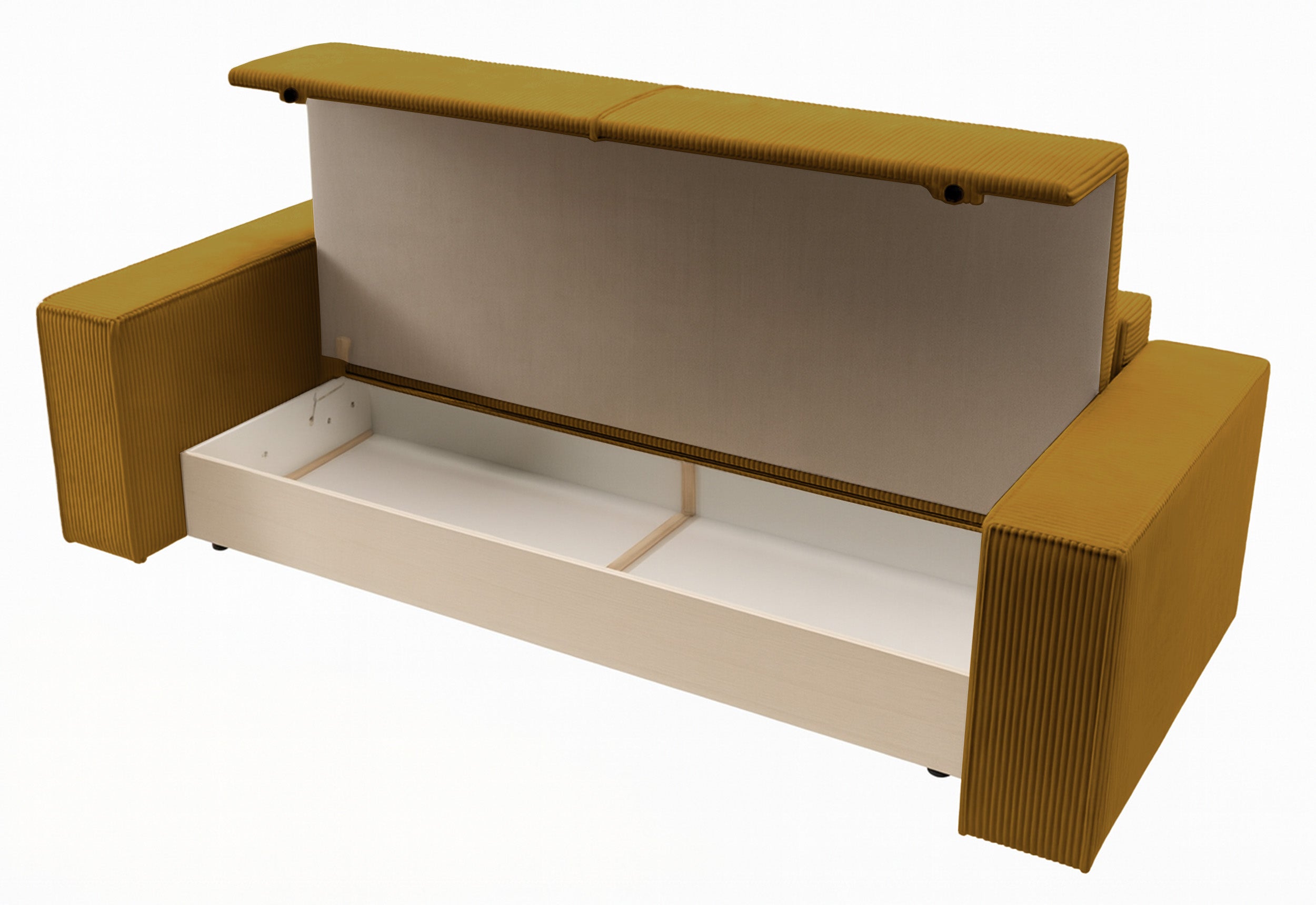 Dreisitziges ausklappbares Sofa Farese mit Stauraum, senfgelber Cord