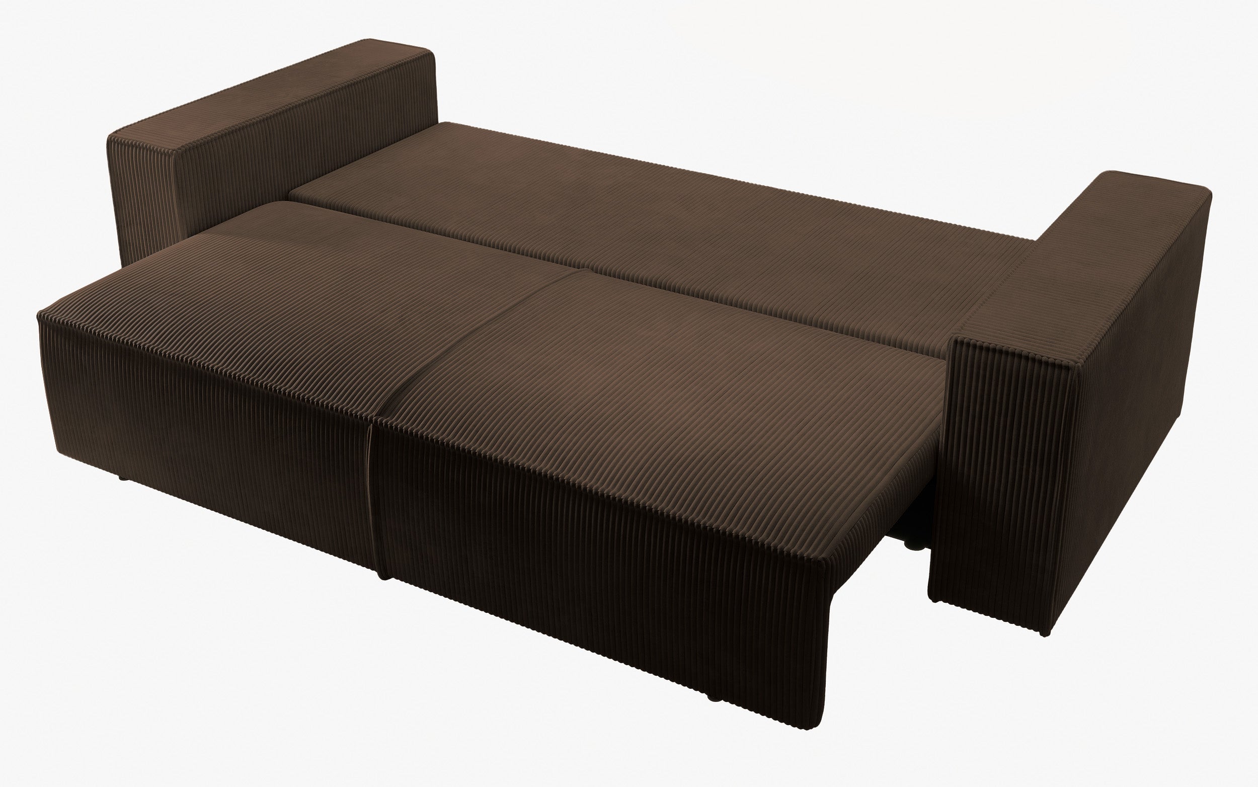 Dreisitziges ausklappbares Sofa Farese mit Stauraum, brauner Cord