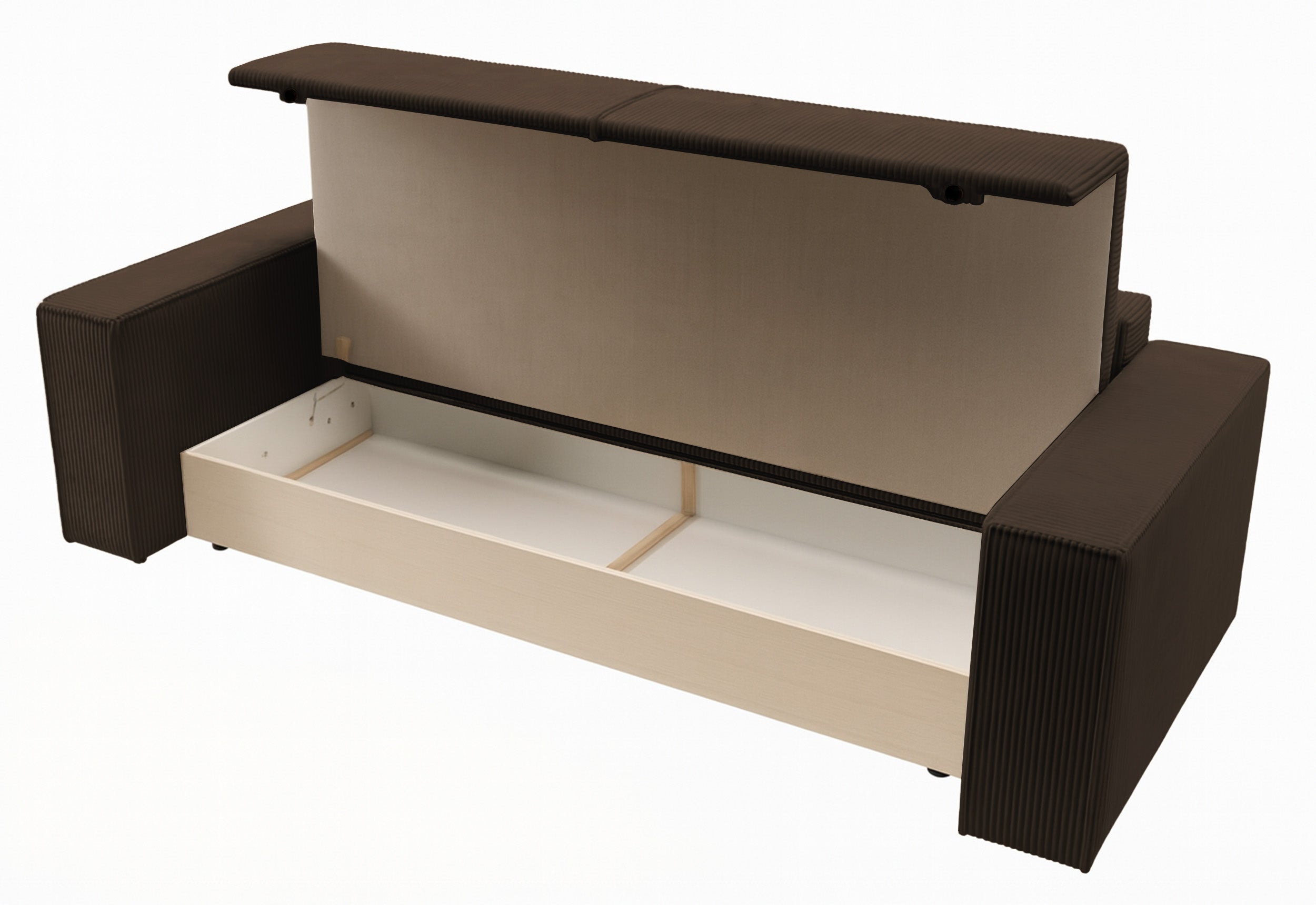 Dreisitziges ausklappbares Sofa Farese mit Stauraum, brauner Cord