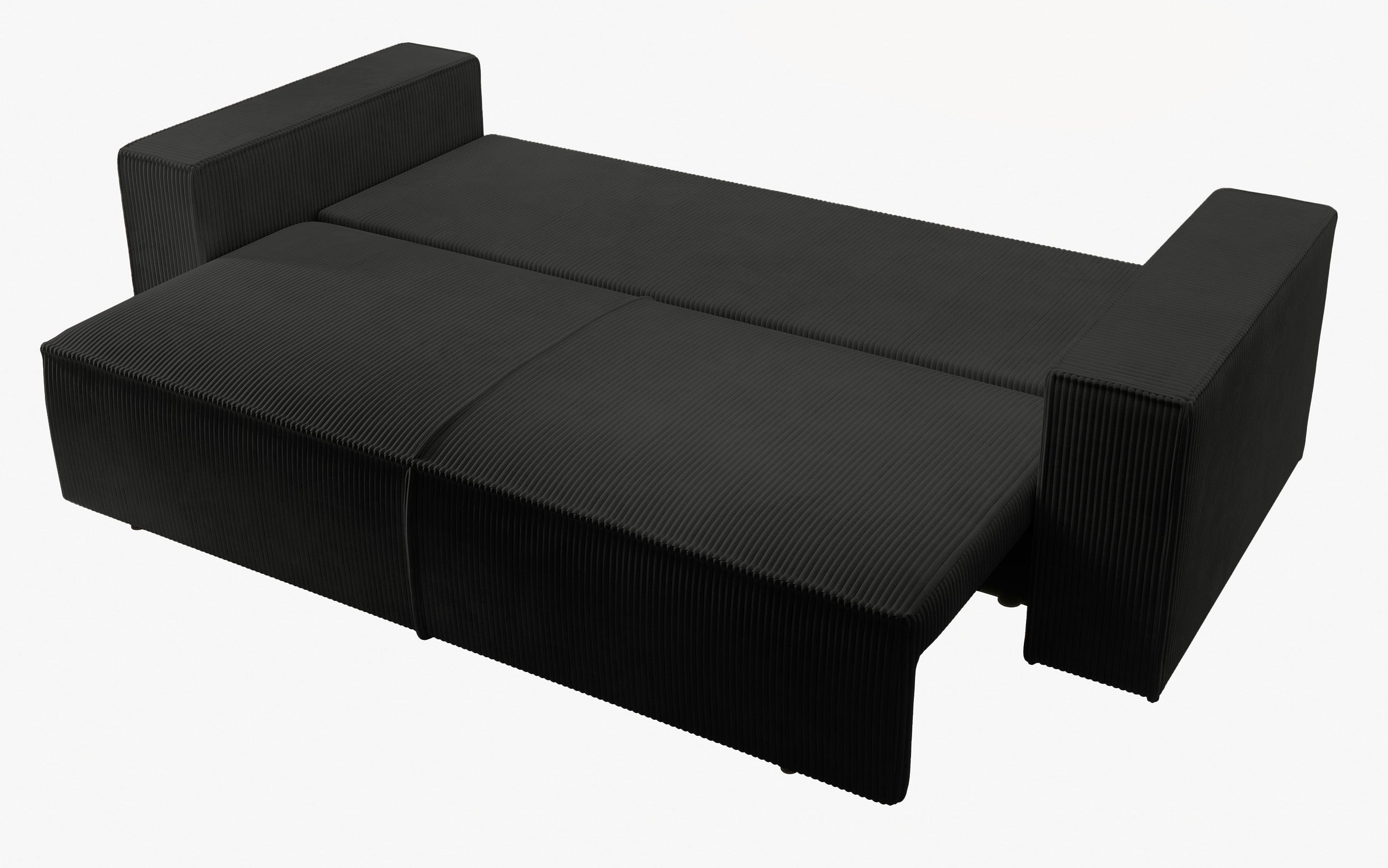 Dreisitziges ausziehbares Sofa Farese mit Stauraum, schwarz, Cordstoff