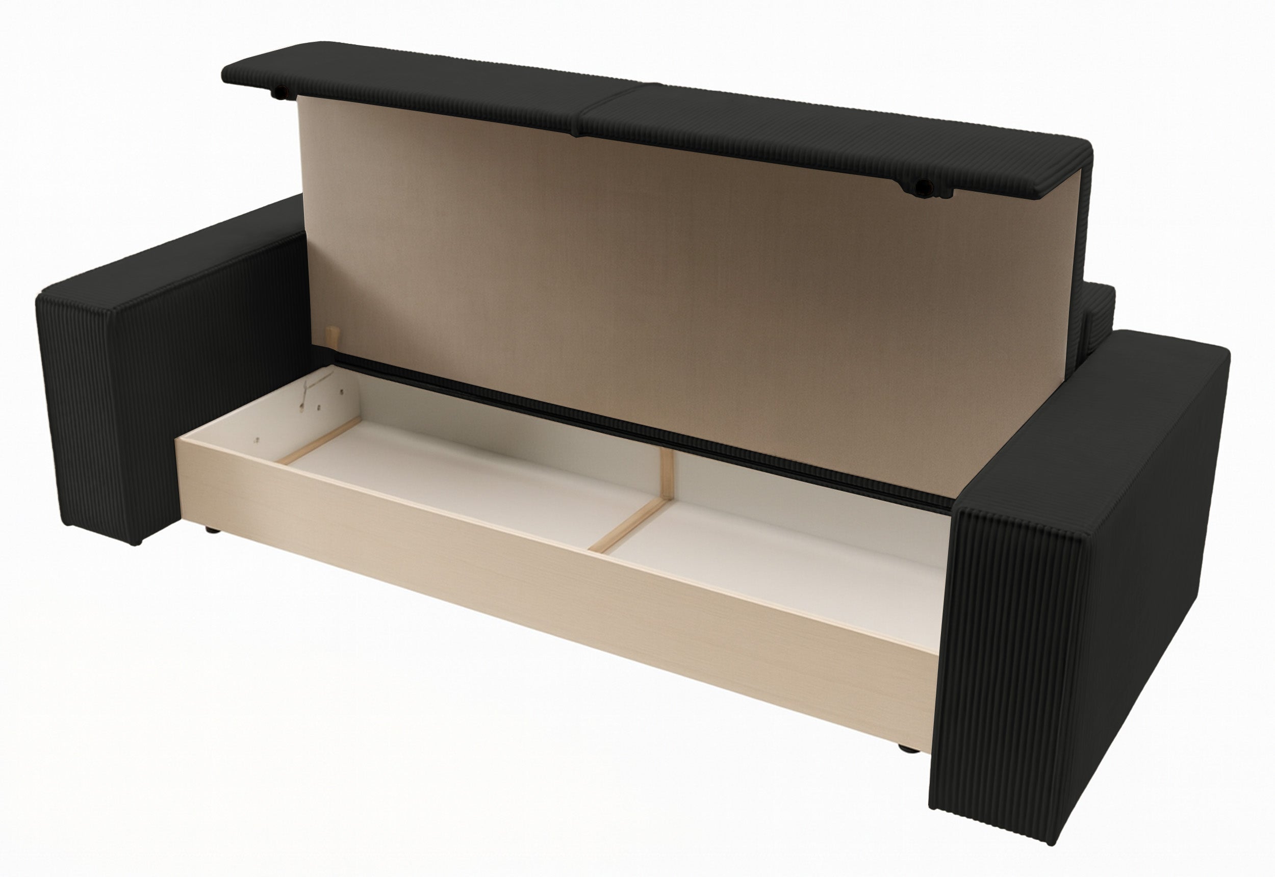 Dreisitziges ausziehbares Sofa Farese mit Stauraum, schwarz, Cordstoff