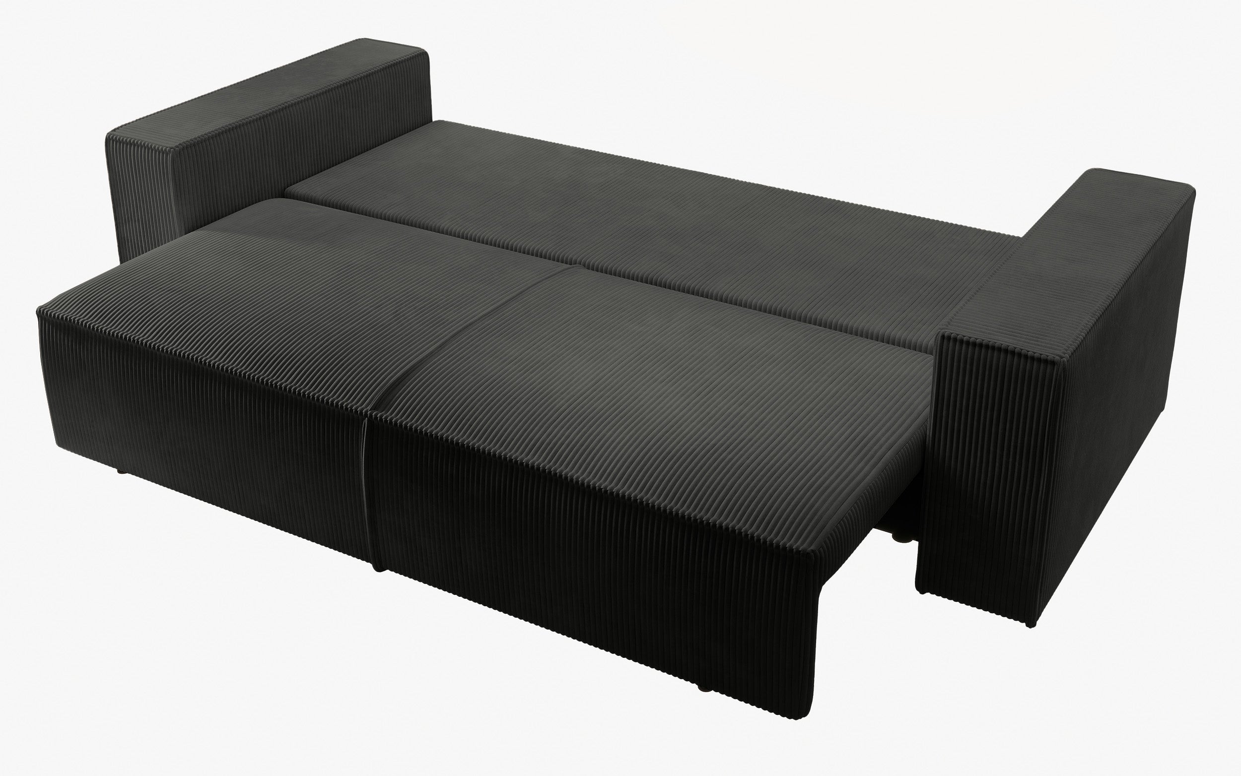 Dreisitziges ausklappbares Sofa Farese mit Stauraum, dunkelgrauer Cordstoff