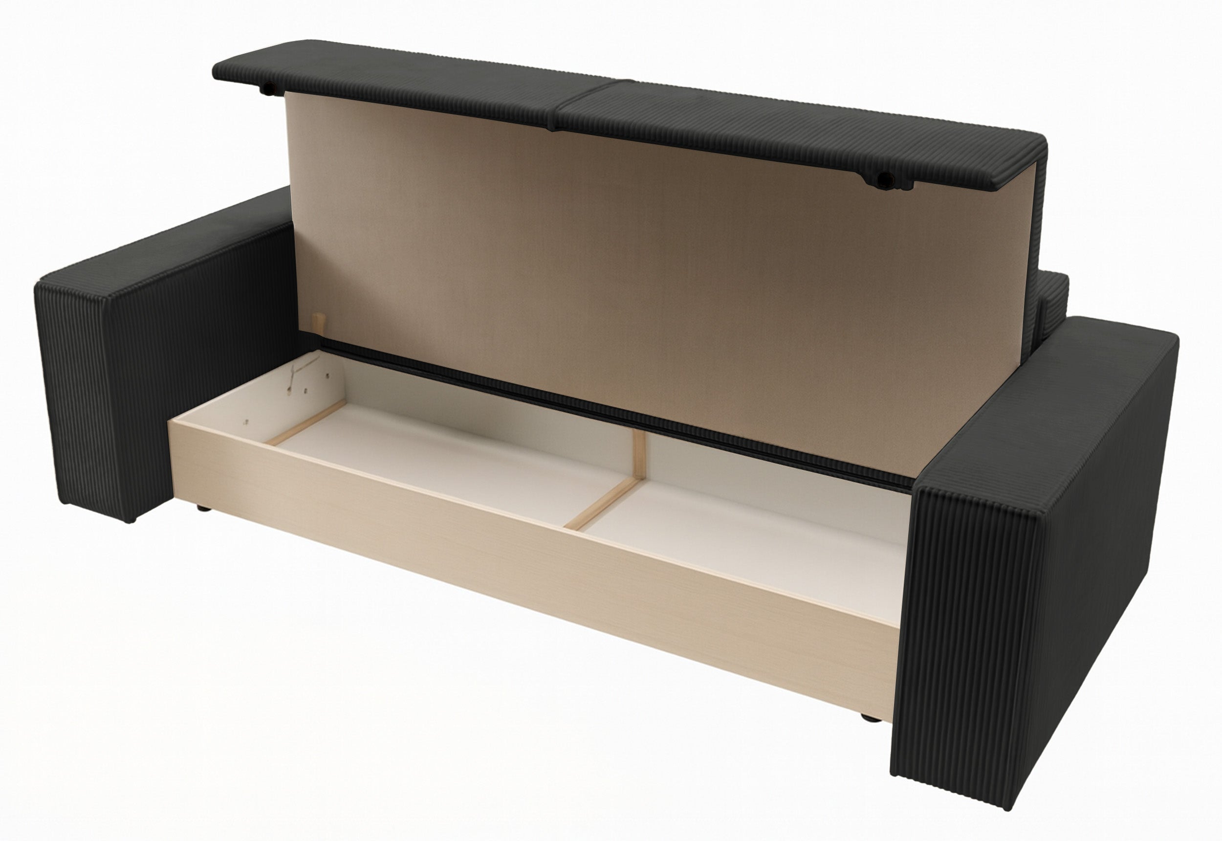 Dreisitziges ausklappbares Sofa Farese mit Stauraum, dunkelgrauer Cordstoff