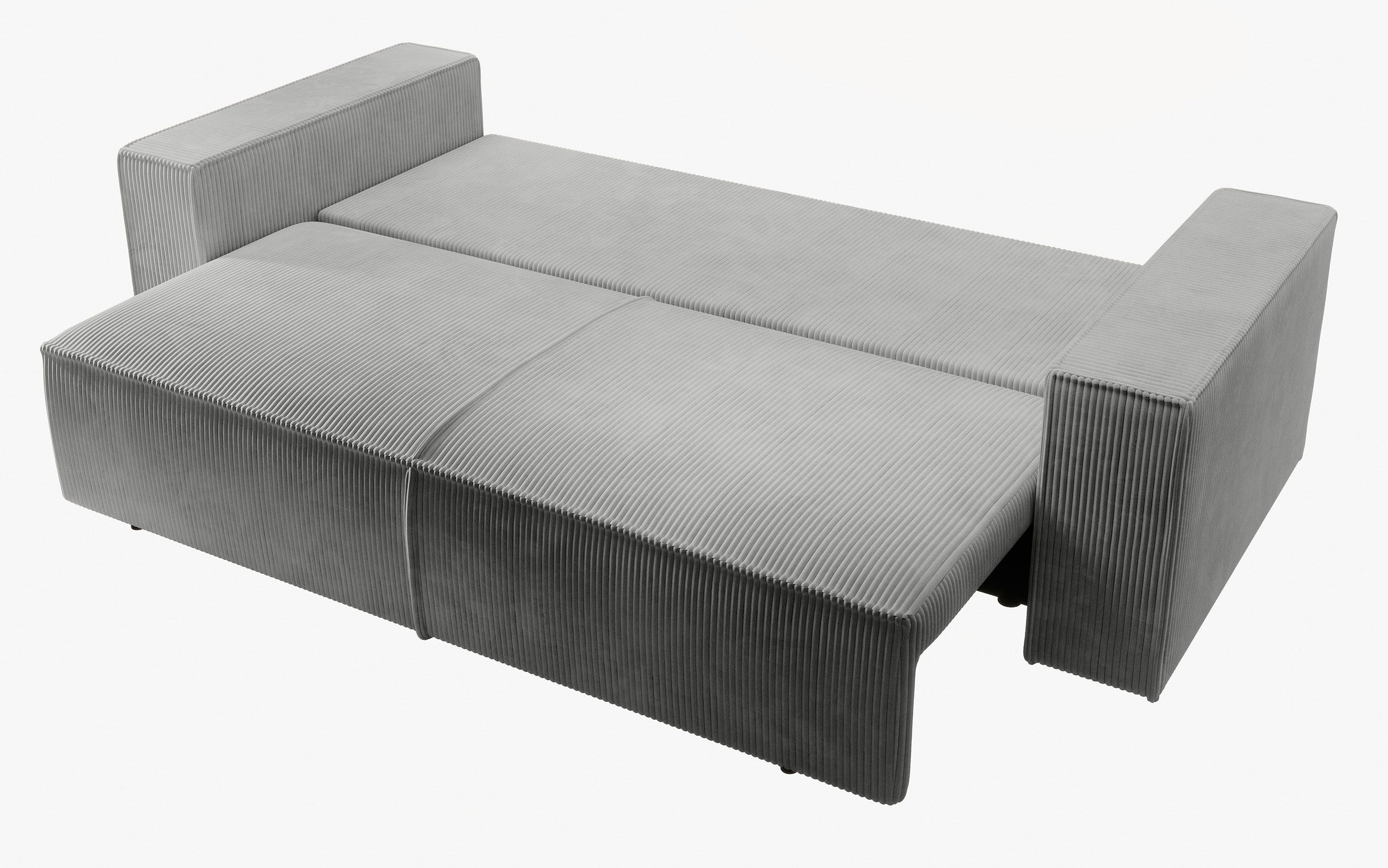 Dreisitziges ausklappbares Sofa Farese mit Stauraum, hellgrauer Cordstoff