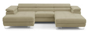 Ecksofa mit Schlaffunktion Nollia, U-förmig, linksseitig, mit verstellbaren Kopfstützen und zwei Stauraumfächern, beige Bouclé