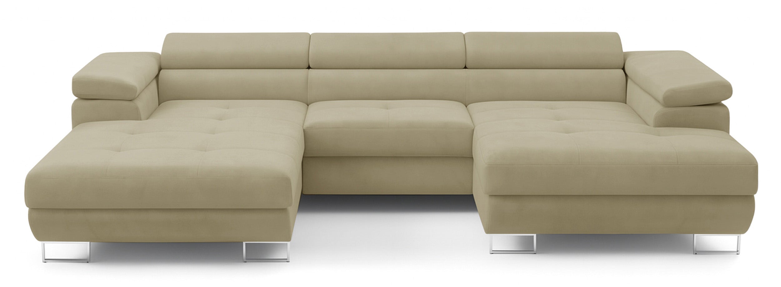 Ecksofa mit Schlaffunktion Nollia, U-förmig, rechtsseitig, mit verstellbaren Kopfstützen und zwei Stauraumfächern, beige Bouclé