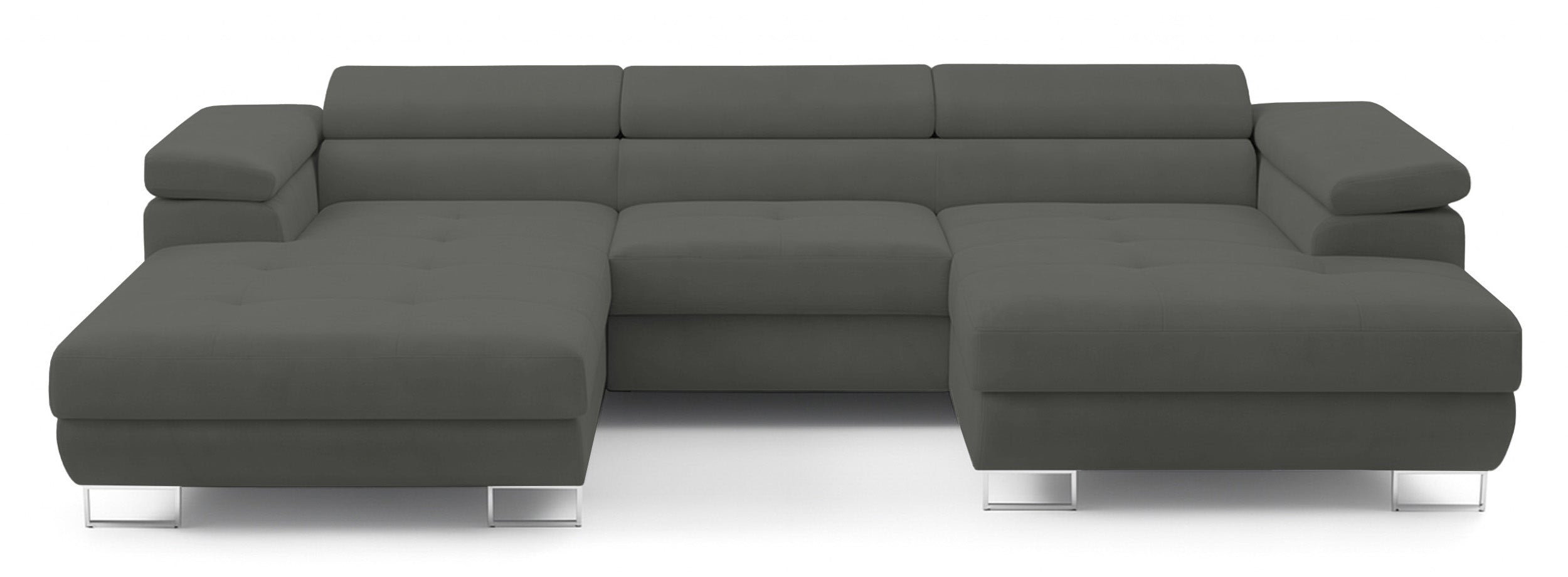 Ecksofa mit Schlaffunktion Nollia, U-förmig, rechtsseitig, mit verstellbaren Kopfstützen und zwei Aufbewahrungsboxen, dunkelgrauer Bouclé-Stoff