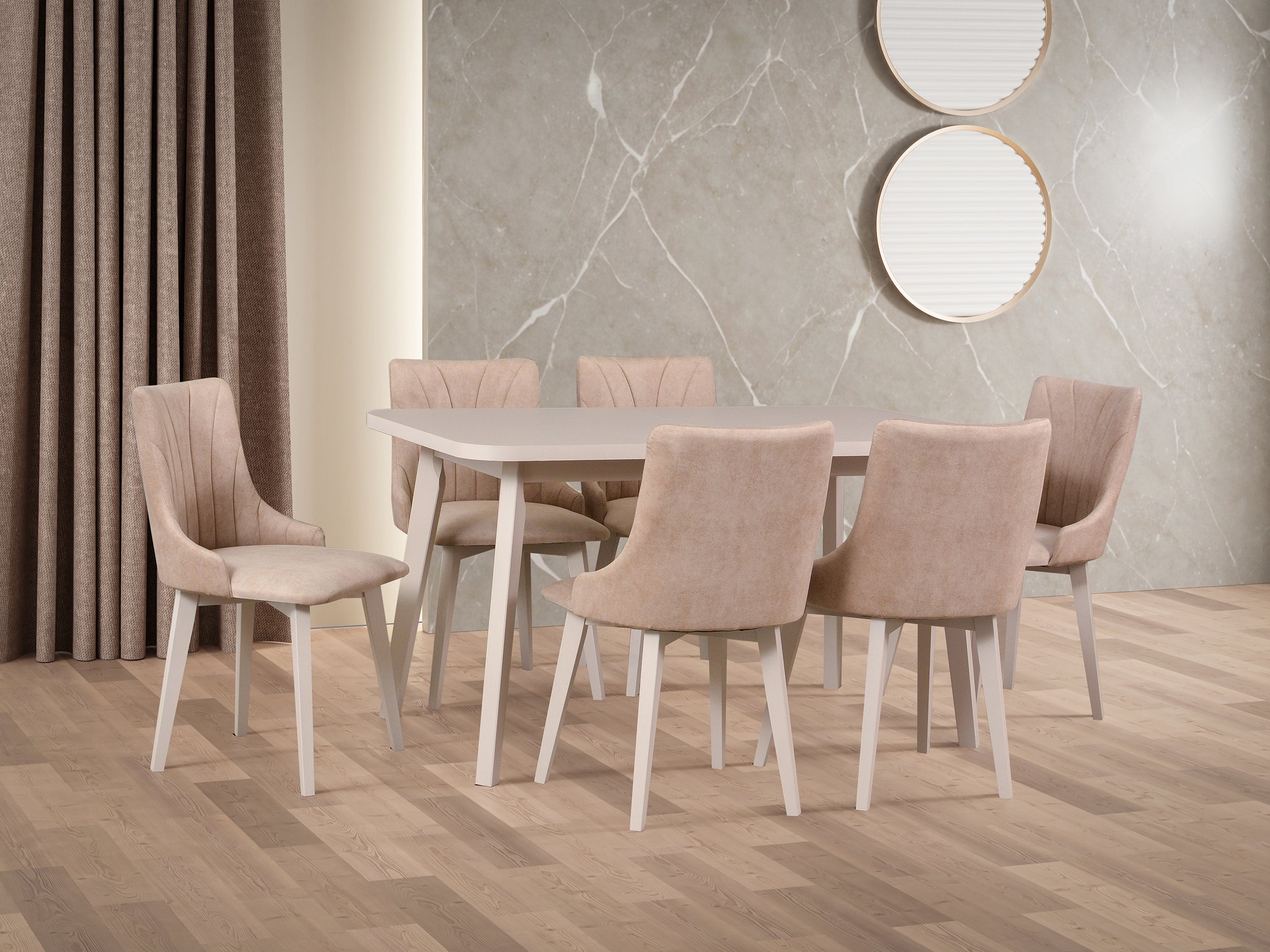 Ausziehbarer Esstisch aus Holz Dimenly 140-180x80 cm Weiß/Kaschmir