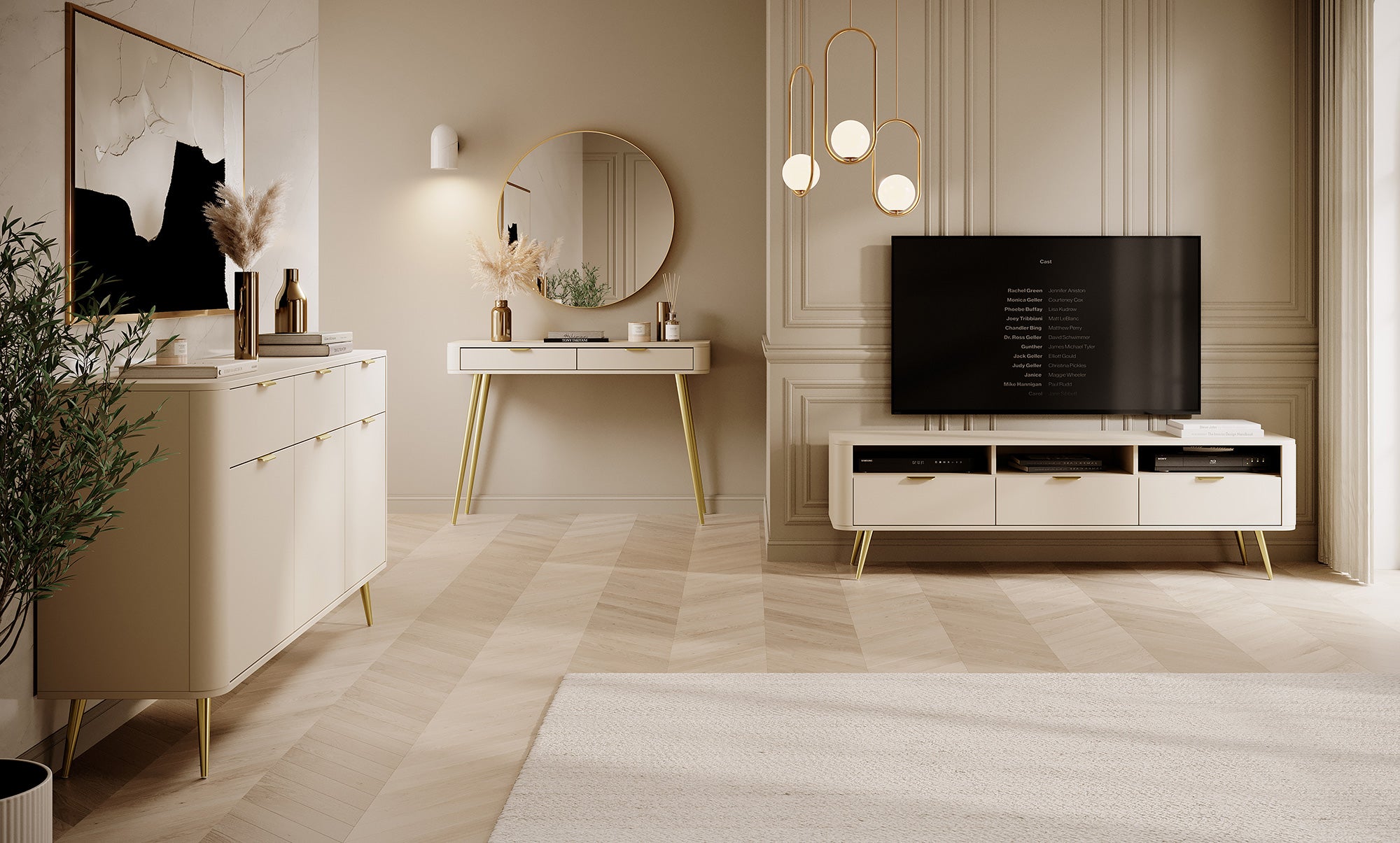 Schminktisch mit Schubladen Oval 112 cm sandbeige