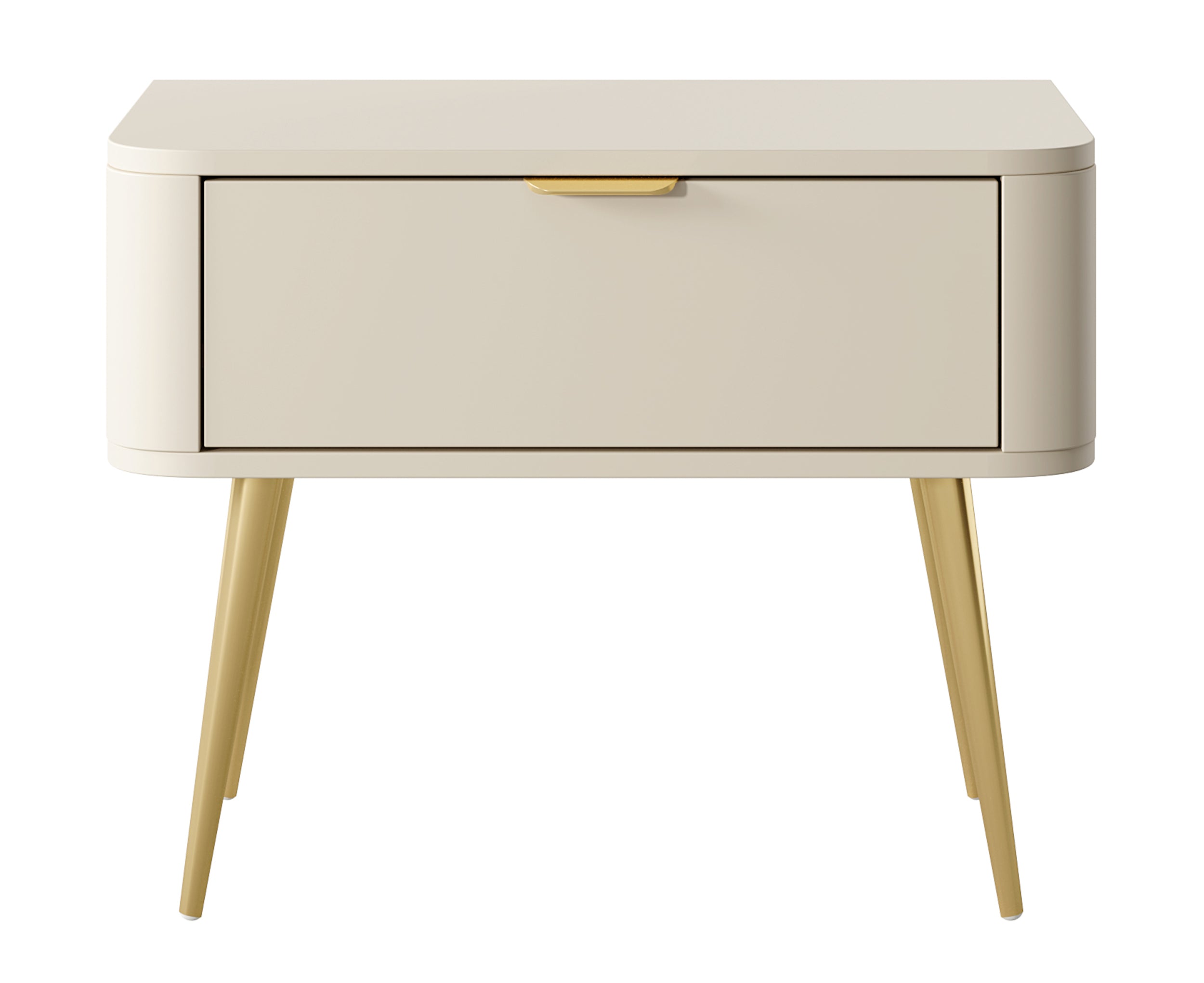 Ovaler Nachttisch mit Schublade 63 cm sandbeige