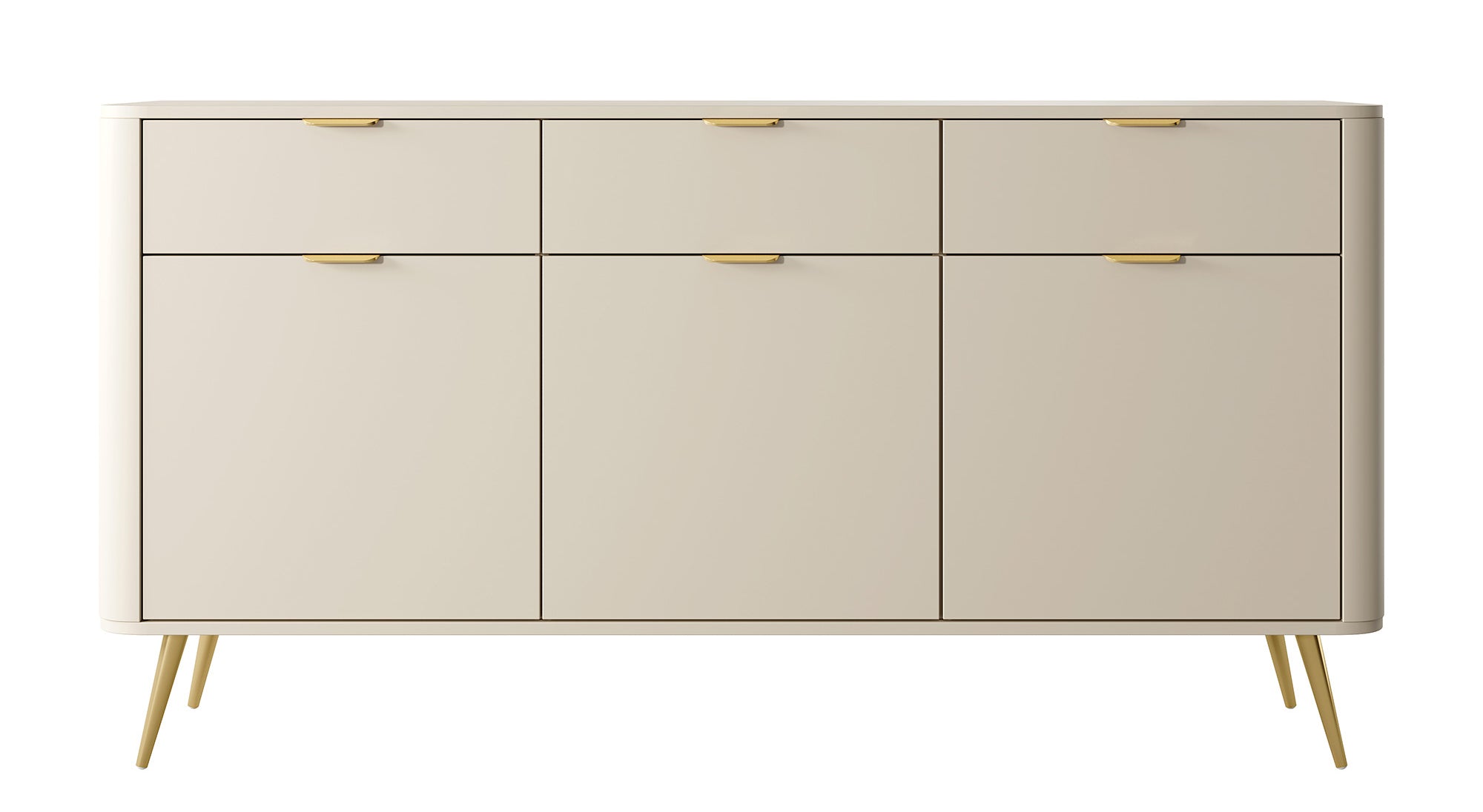 Oval dreitürige Kommode mit Schubladen, 163,5 cm, sandbeige