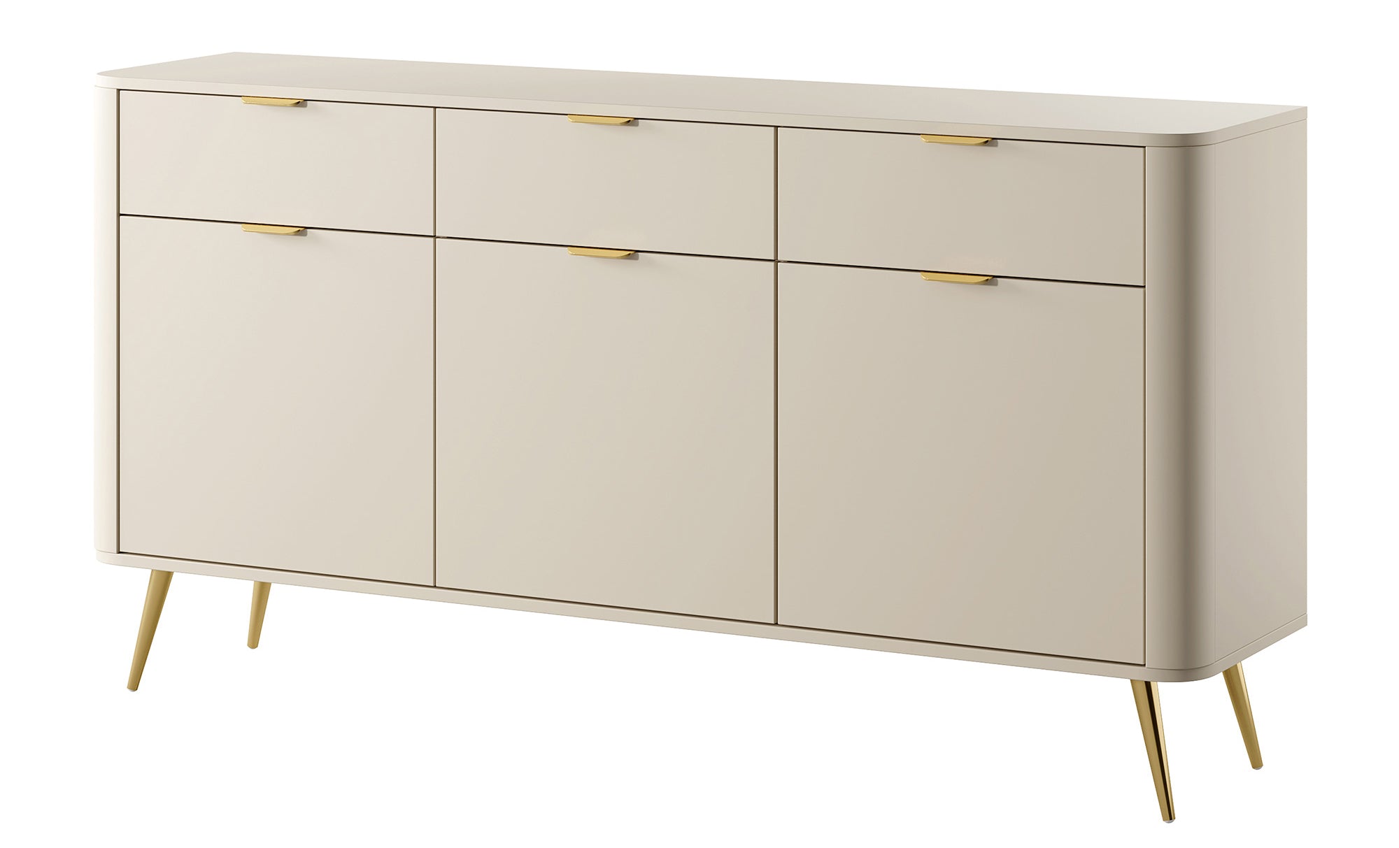Oval dreitürige Kommode mit Schubladen, 163,5 cm, sandbeige