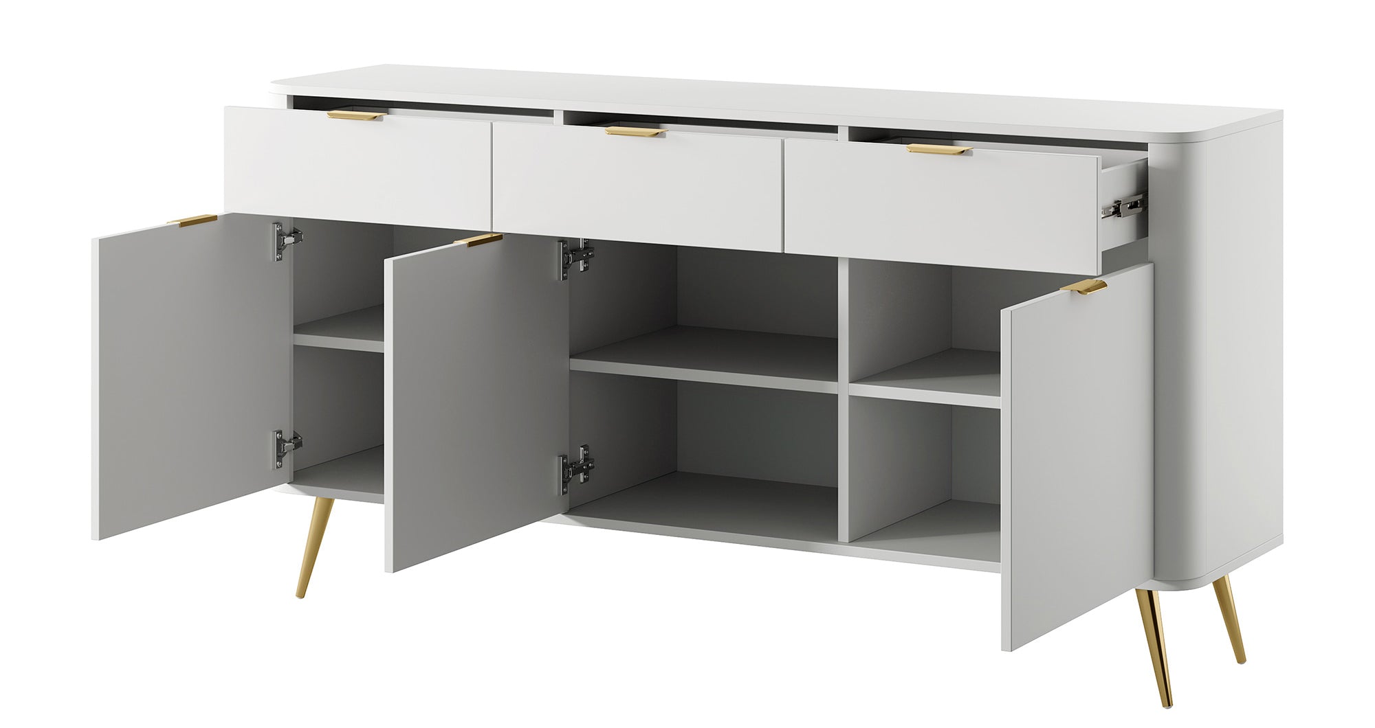 Drehtür-Kommode Oval mit Schubladen 163,5 cm Weiß