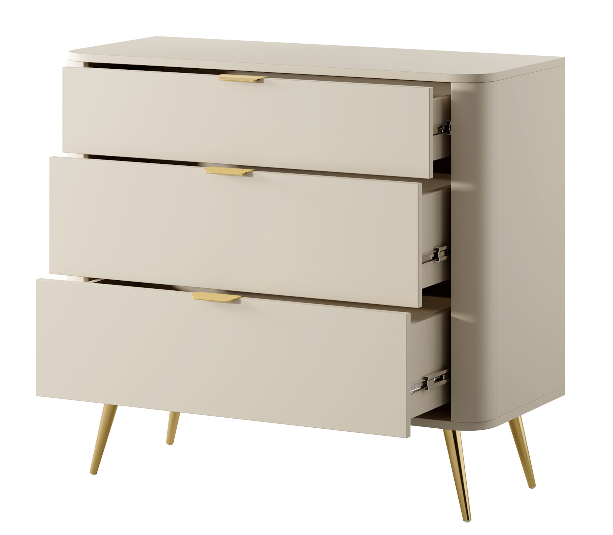 Oval-Kommode mit drei Schubladen, 92 cm, sandbeige