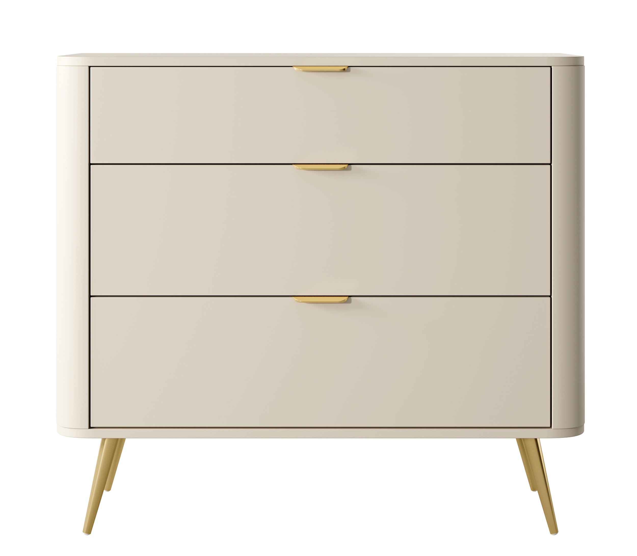 Oval-Kommode mit drei Schubladen, 92 cm, sandbeige