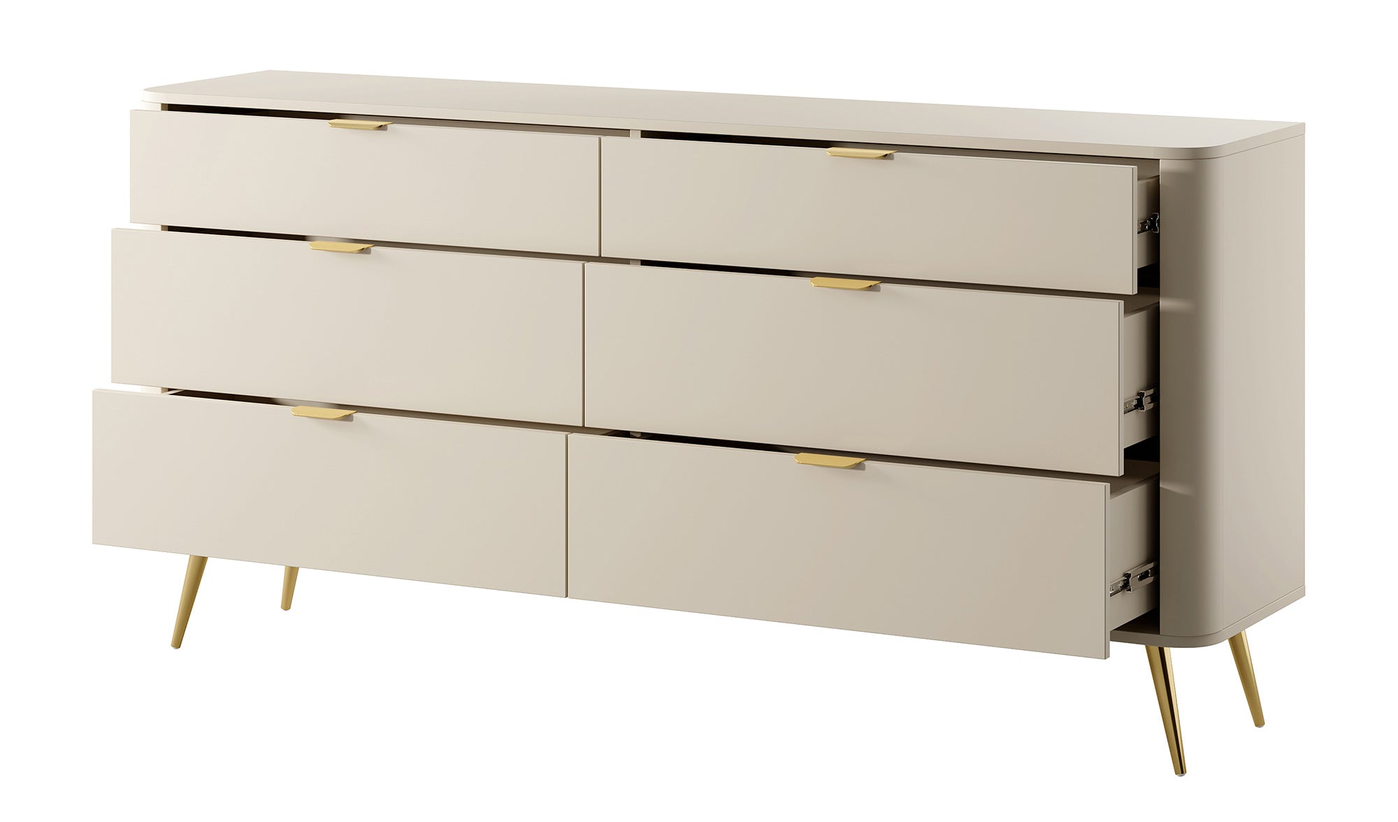 Oval-Kommode mit sechs Schubladen 173 cm beige sandfarben