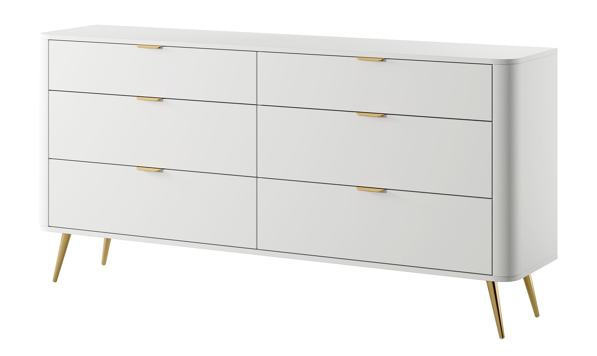 Oval-Kommode mit sechs Schubladen, 173 cm, Weiß