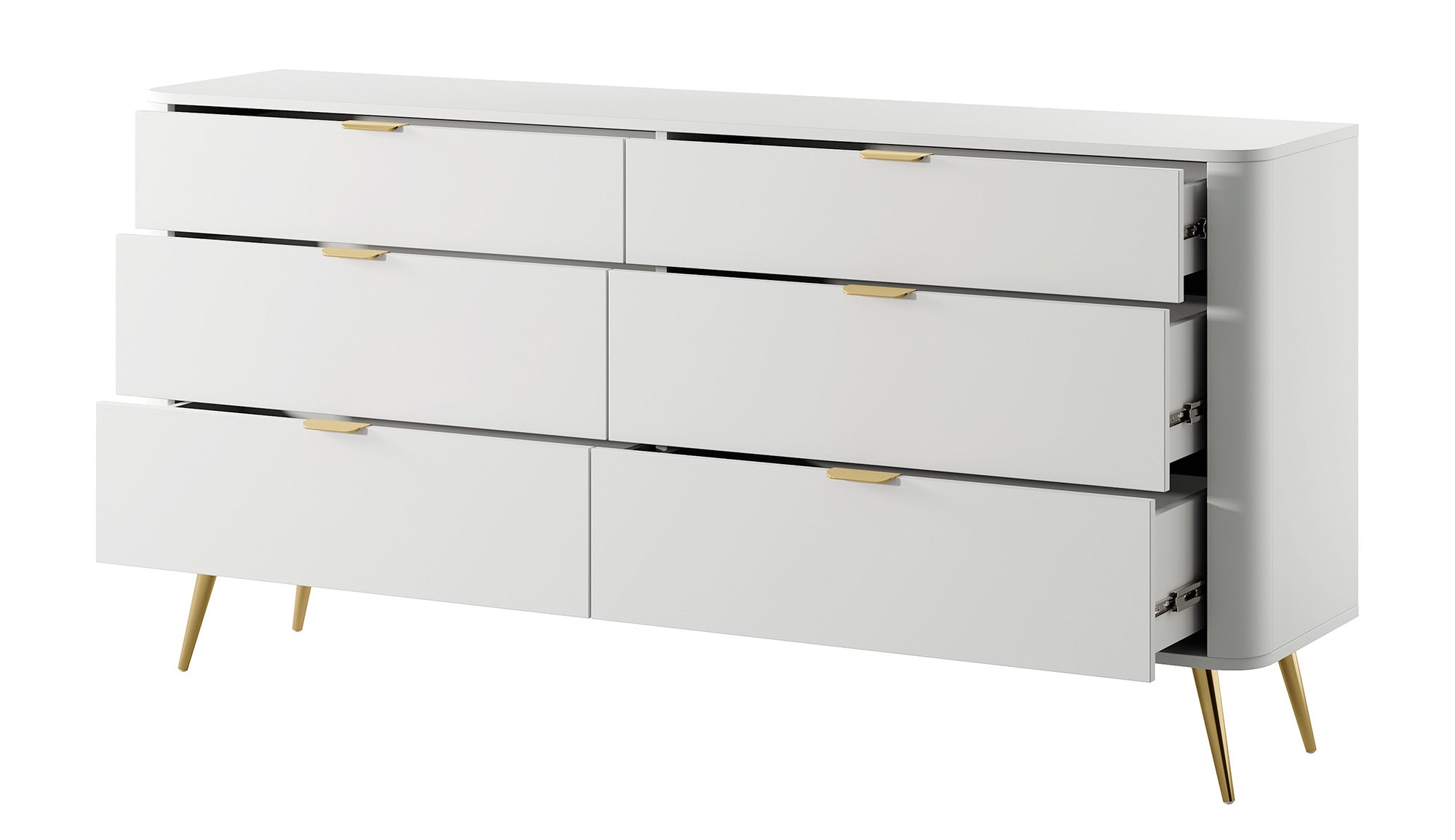 Oval-Kommode mit sechs Schubladen, 173 cm, Weiß
