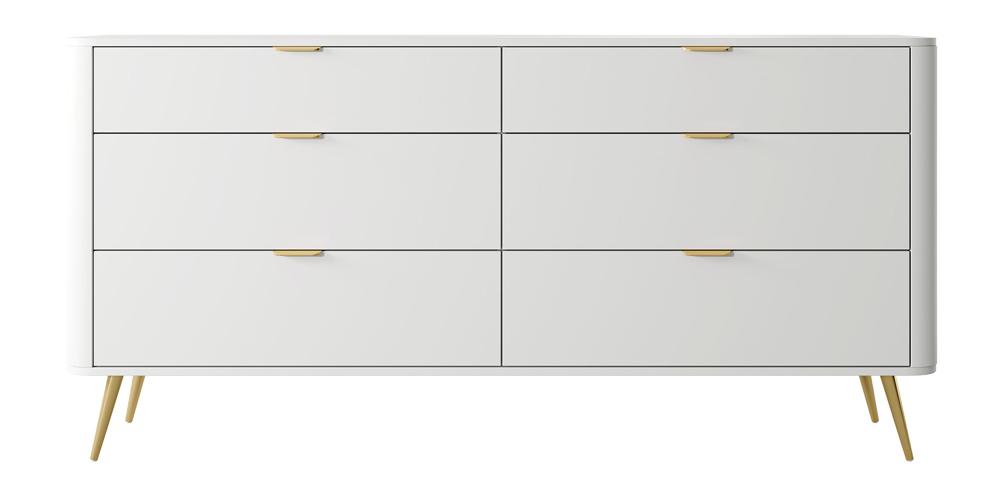 Oval-Kommode mit sechs Schubladen, 173 cm, Weiß