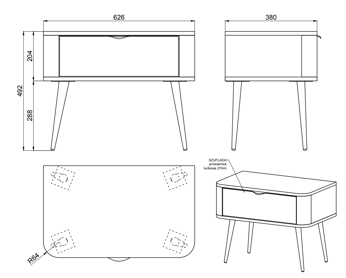 Ovaler Nachttisch mit Schublade 63 cm sandbeige