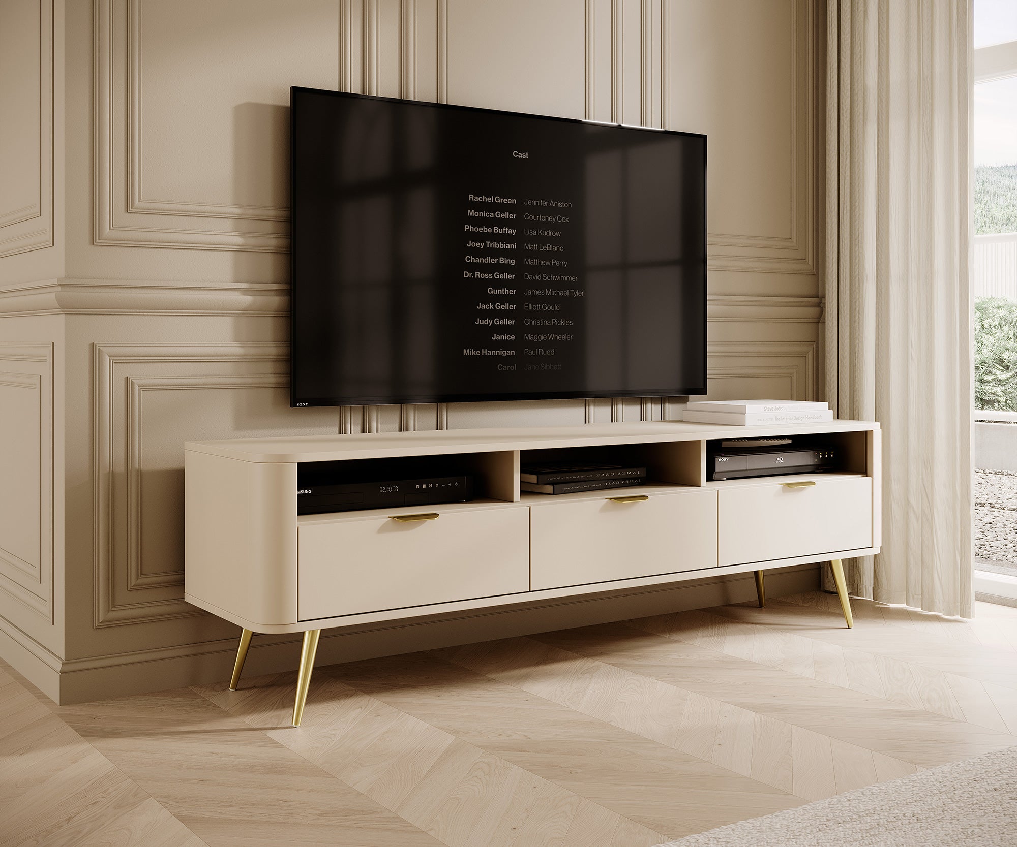 TV-Schrank Oval 160 cm mit Nischen sandbeige