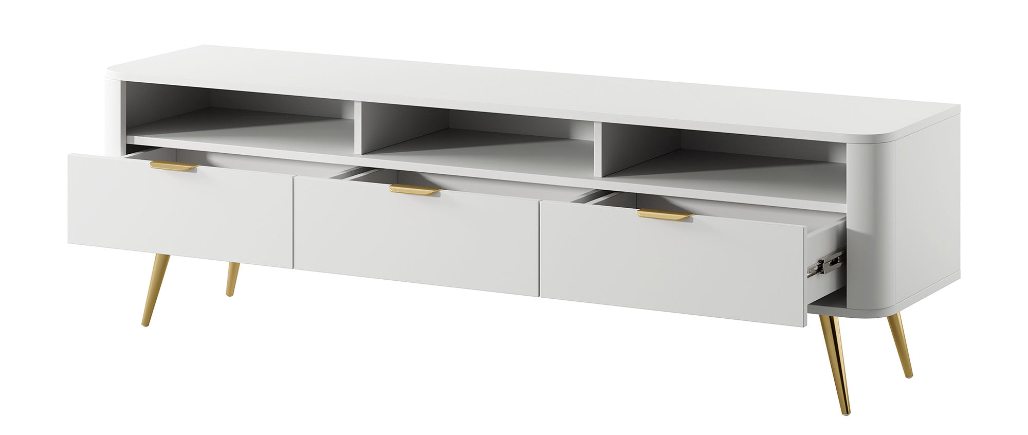 Ovaler TV-Schrank 160 cm mit Nischen Weiß