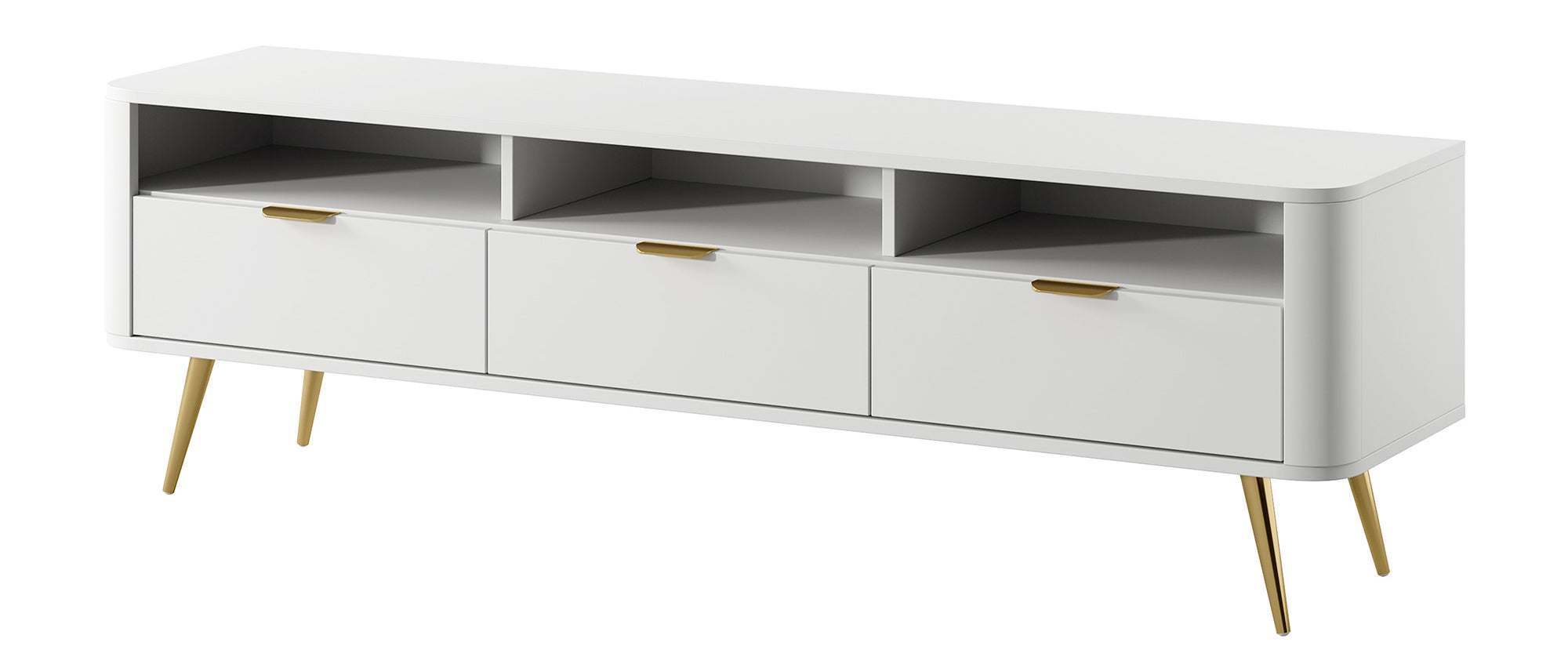 Ovaler TV-Schrank 160 cm mit Nischen Weiß