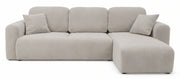 Ecksofa mit Schlaffunktion Olido, universell L-förmig, mit Stauraum, grau-beiges hydrophobes Samtgewebe