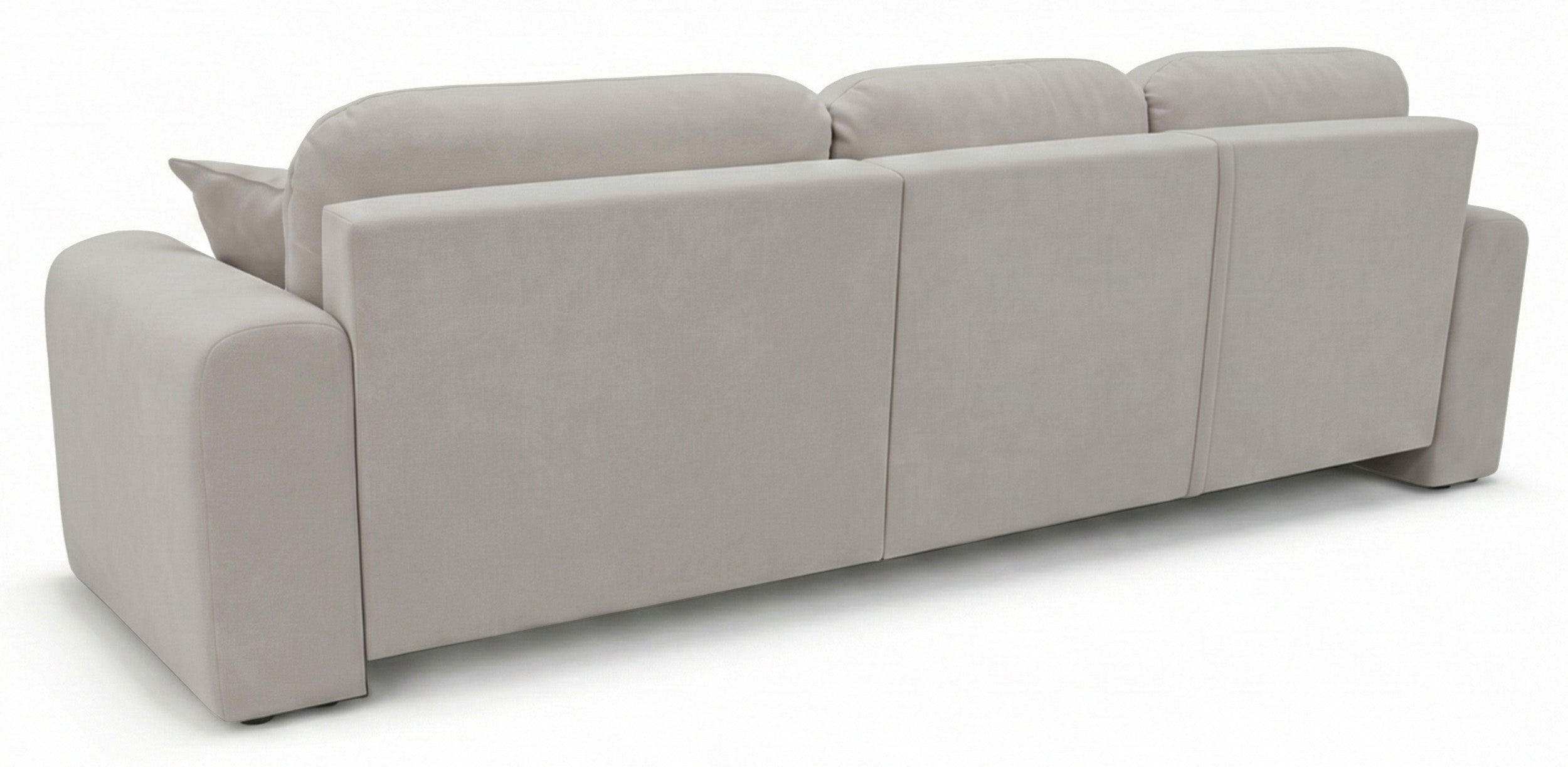 Ecksofa mit Schlaffunktion Olido, universell L-förmig, mit Stauraum, grau-beiges hydrophobes Samtgewebe